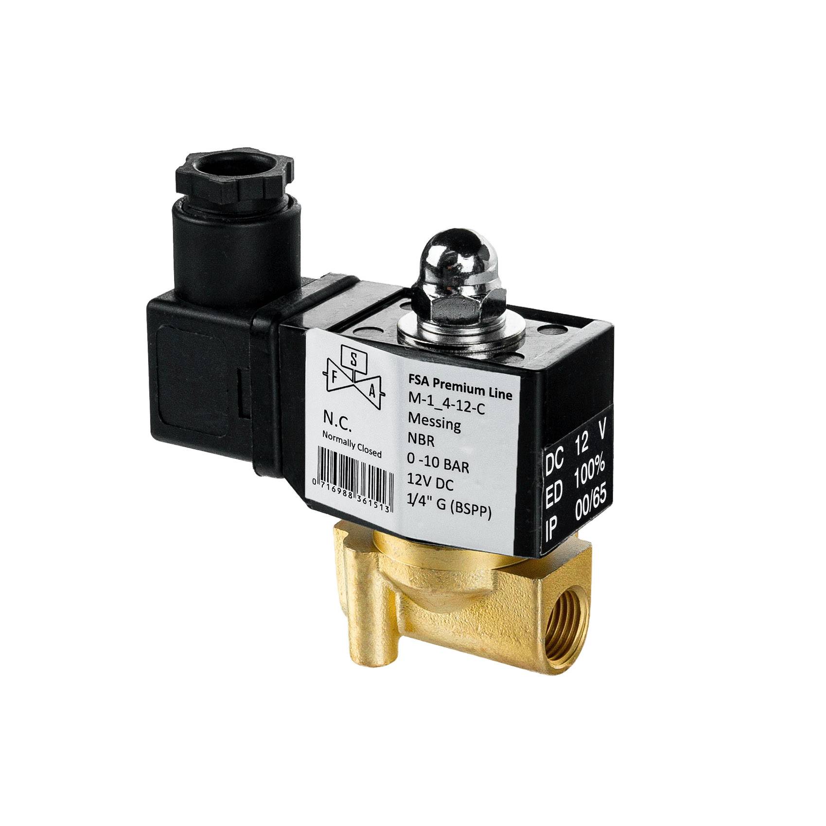 FSA Magnetventil Messing 1/4" 12V DC 0-10 bar NBR stromlos geschlossen-0