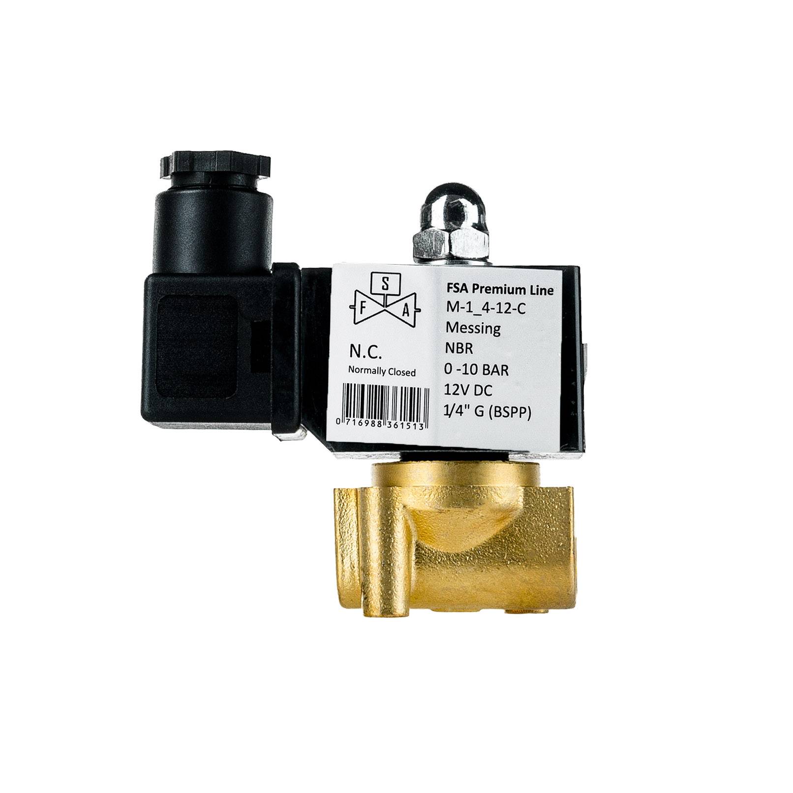 FSA Magnetventil Messing 1/4" 12V DC 0-10 bar NBR stromlos geschlossen-1