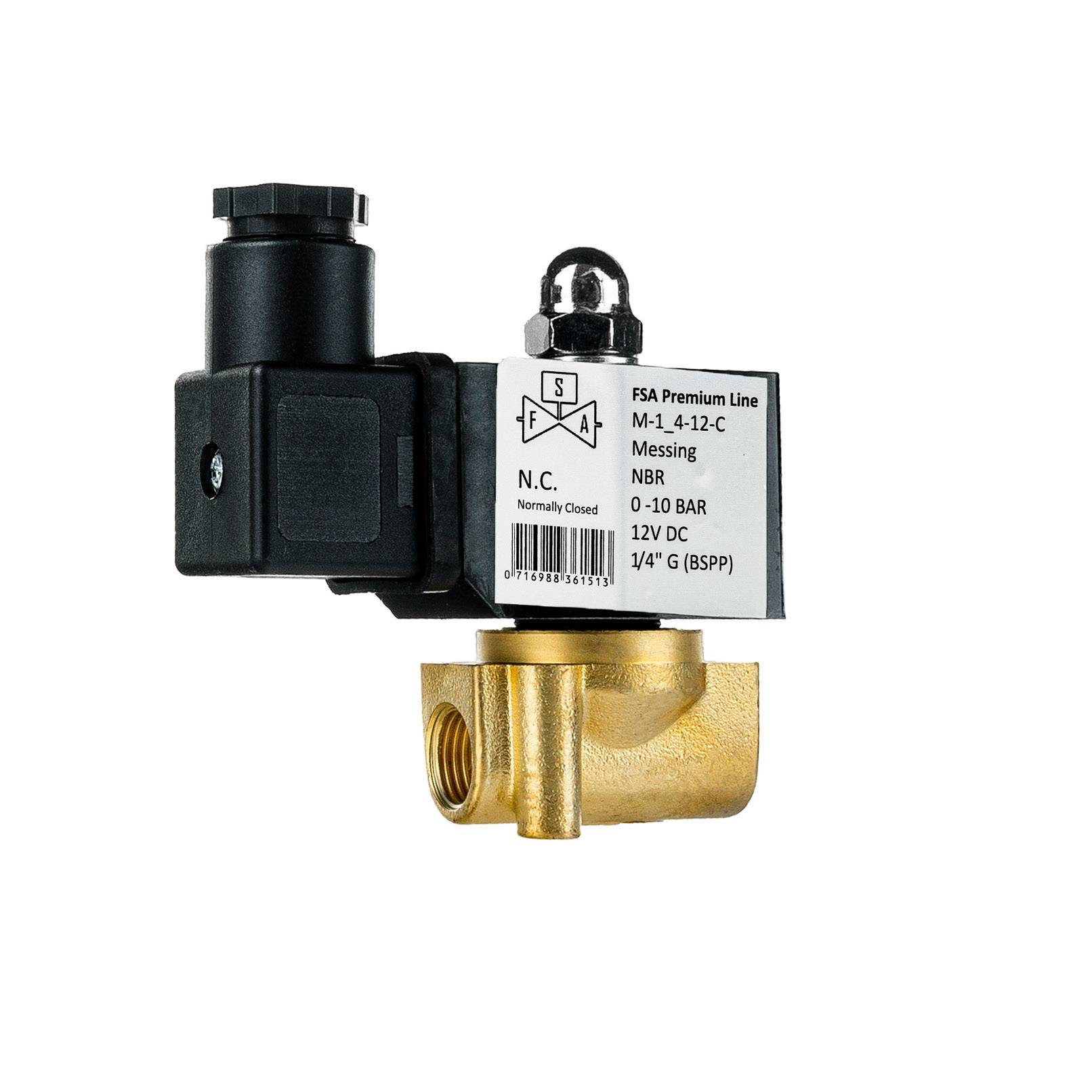 FSA Magnetventil Messing 1/4" 12V DC 0-10 bar NBR stromlos geschlossen-2