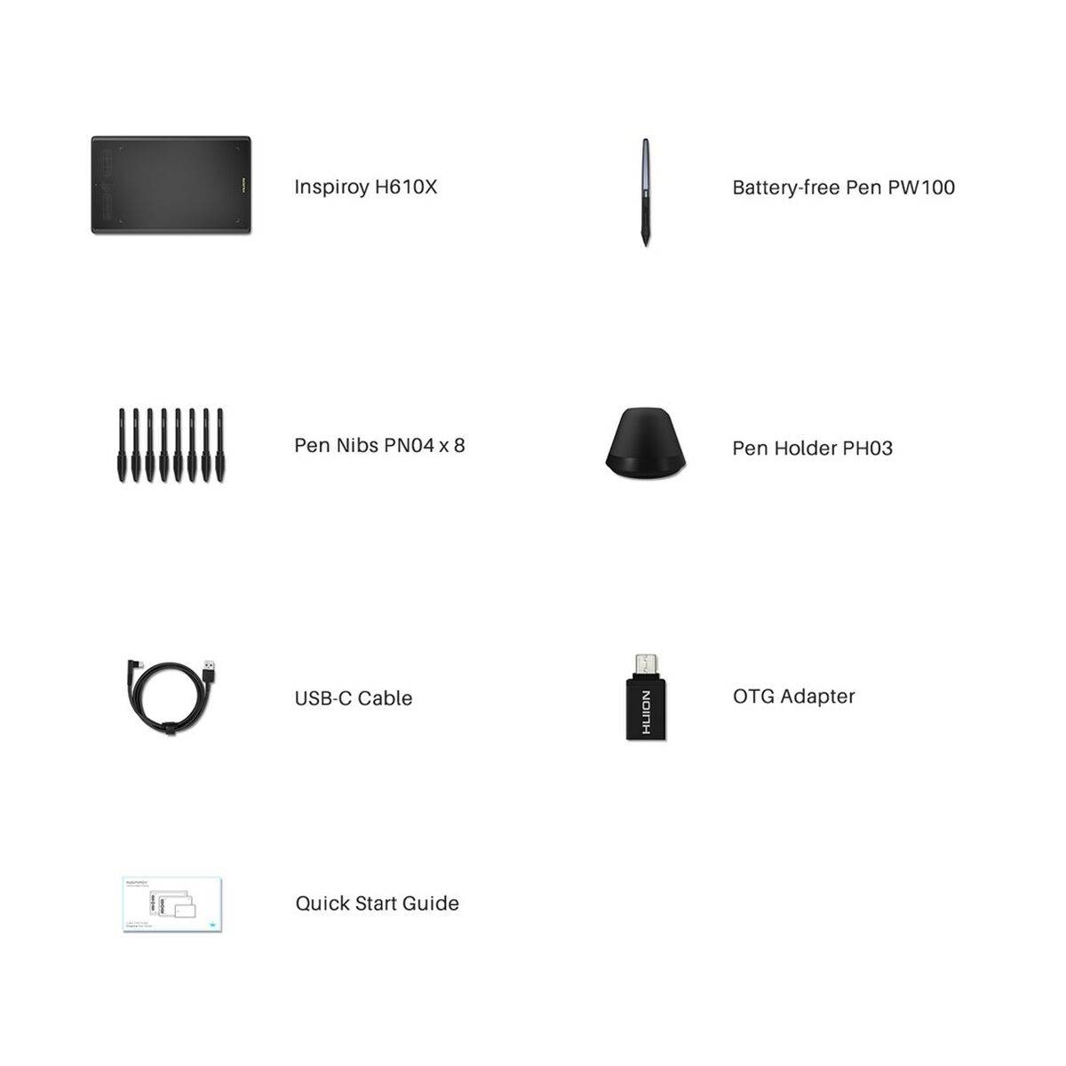 Huion H610X Grafiktablett, 8192 Druckstufen, 10 x 6,25 Zoll Arbeitsfläche, USB-C-1