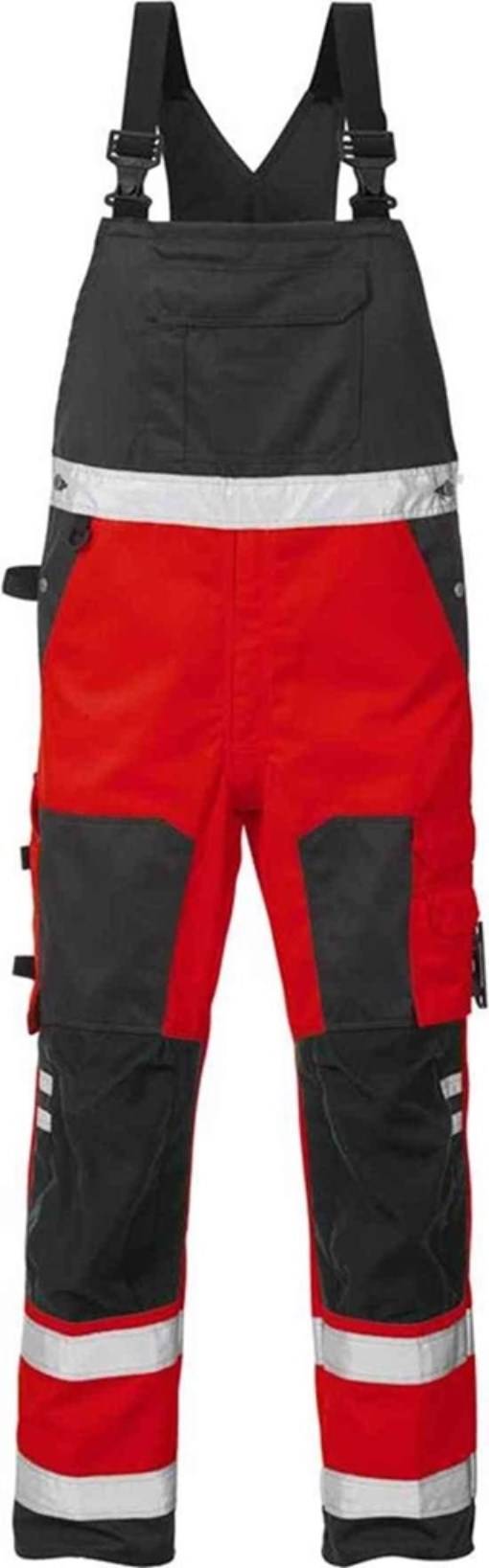 FRISTADS 101019-396 High Vis Latzhose Kl. 2 1015 PLU Gr.D116 Warnschutz-Rot/Sch-0