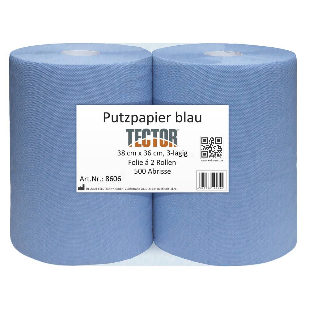 PUTZPAPIER, 3-lagig, ca. 36 x 36 cm, 500 Blatt, Blau, perforiert, 2 Rollen-0