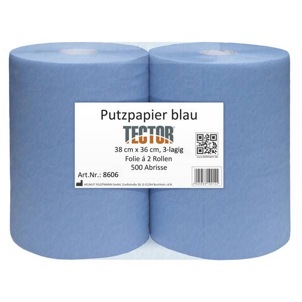 PUTZPAPIER, 3-lagig, ca. 36 x 36 cm, 500 Blatt, Blau, perforiert, 2 Rollen