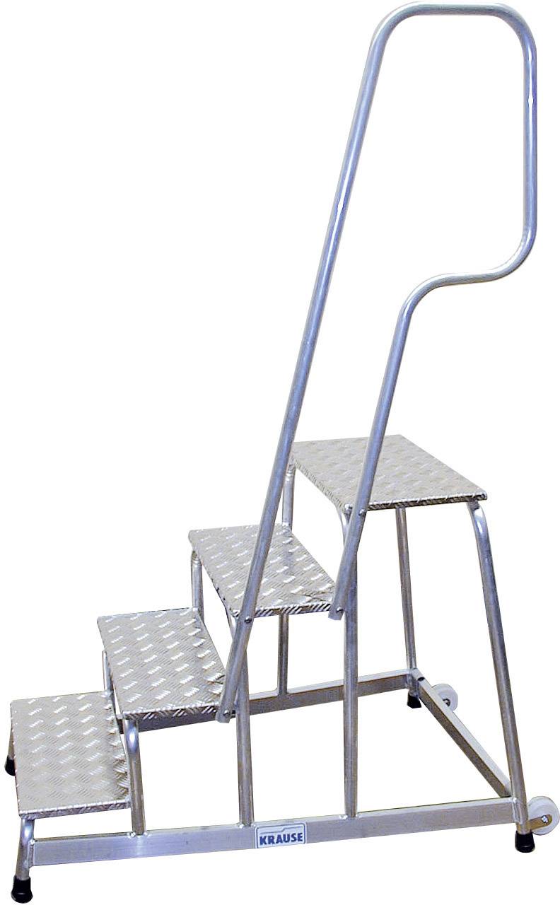 Metall-Trittleiter mit vier Stufen und Handlauf, geeignet für sicheres Erreichen höherer Stellen.