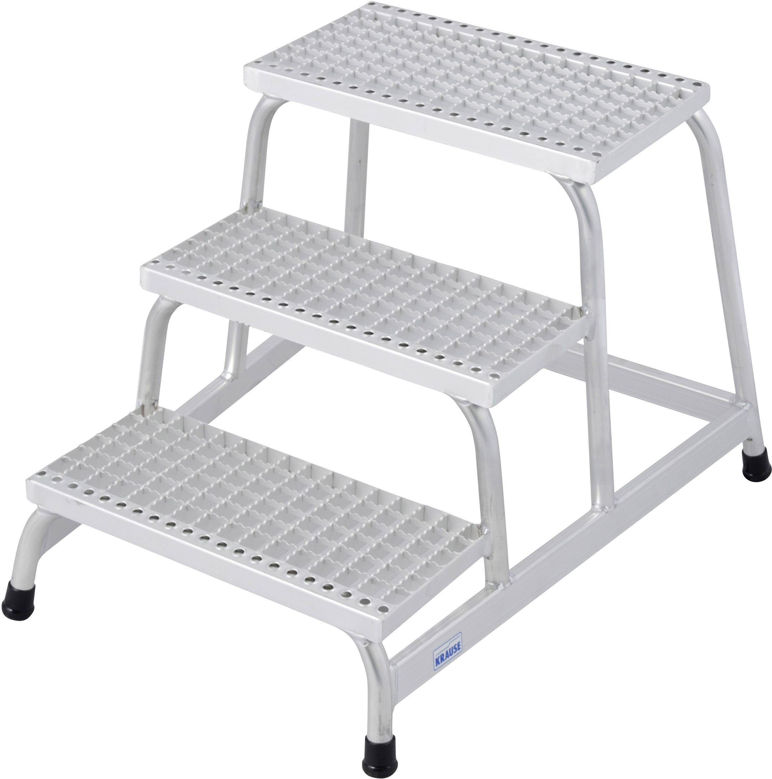 'Aluminium-Trittleiter mit drei Stufen, geeignet für den Einsatz in Lagerhäusern oder Garagen zur Erreichung höherer Regale.'