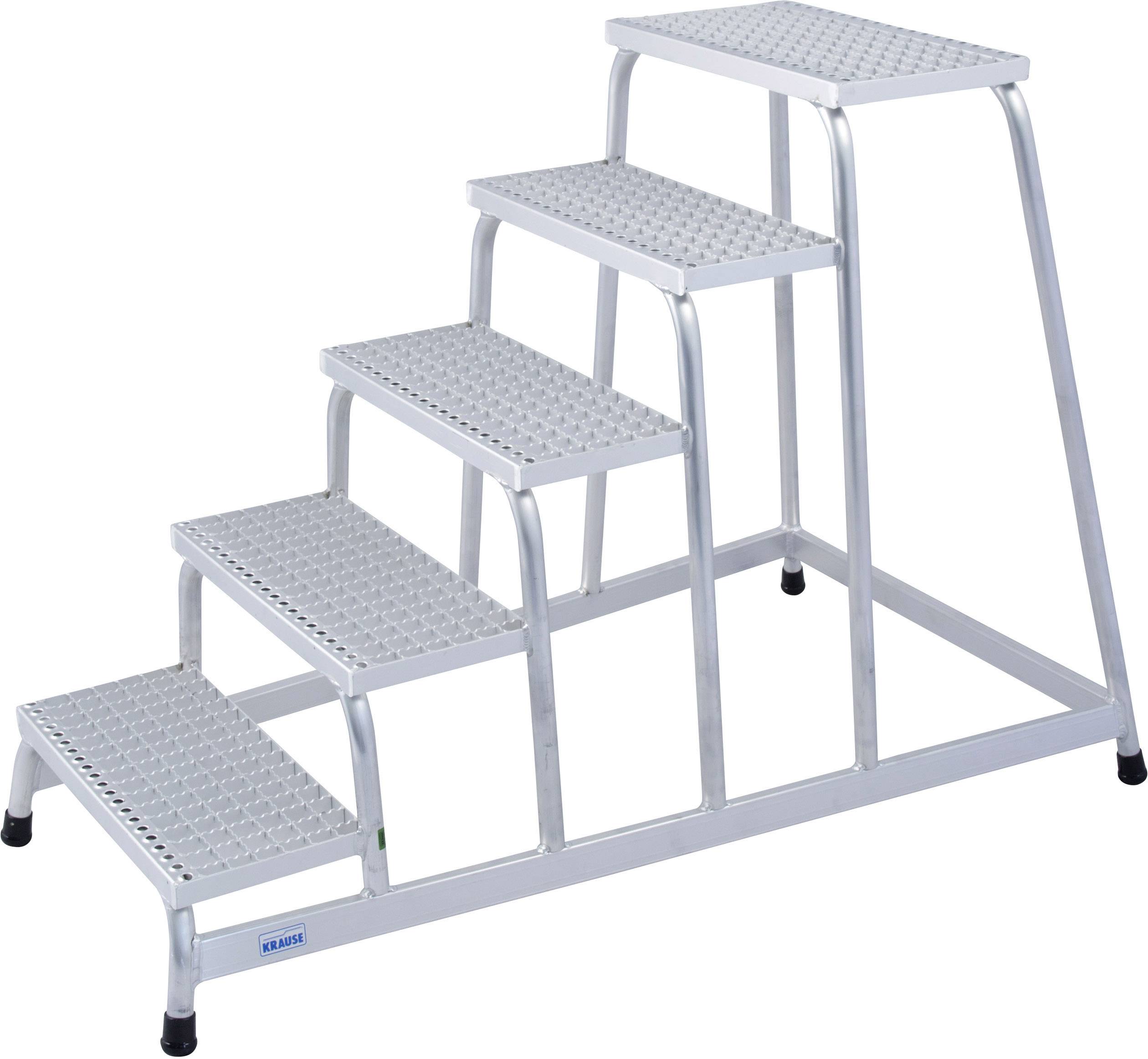 Metalltreppe mit fünf breiten Stufen, geeignet für industrielle Anwendungen oder Lagerbereiche, rutschfestes Design.