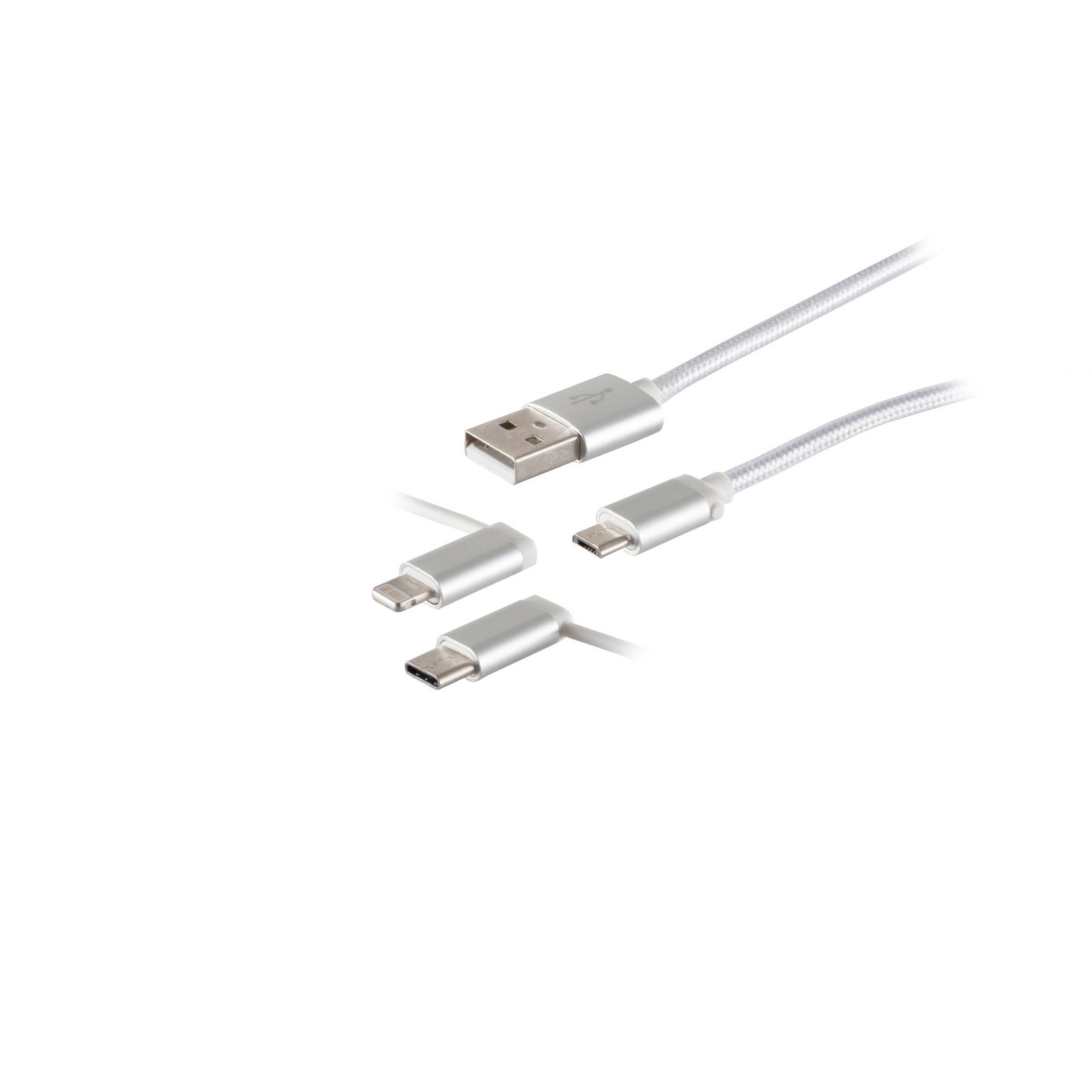 USB 3in1 Ladekabel Micro B/Typ C/8-pin Stecker 1m-0