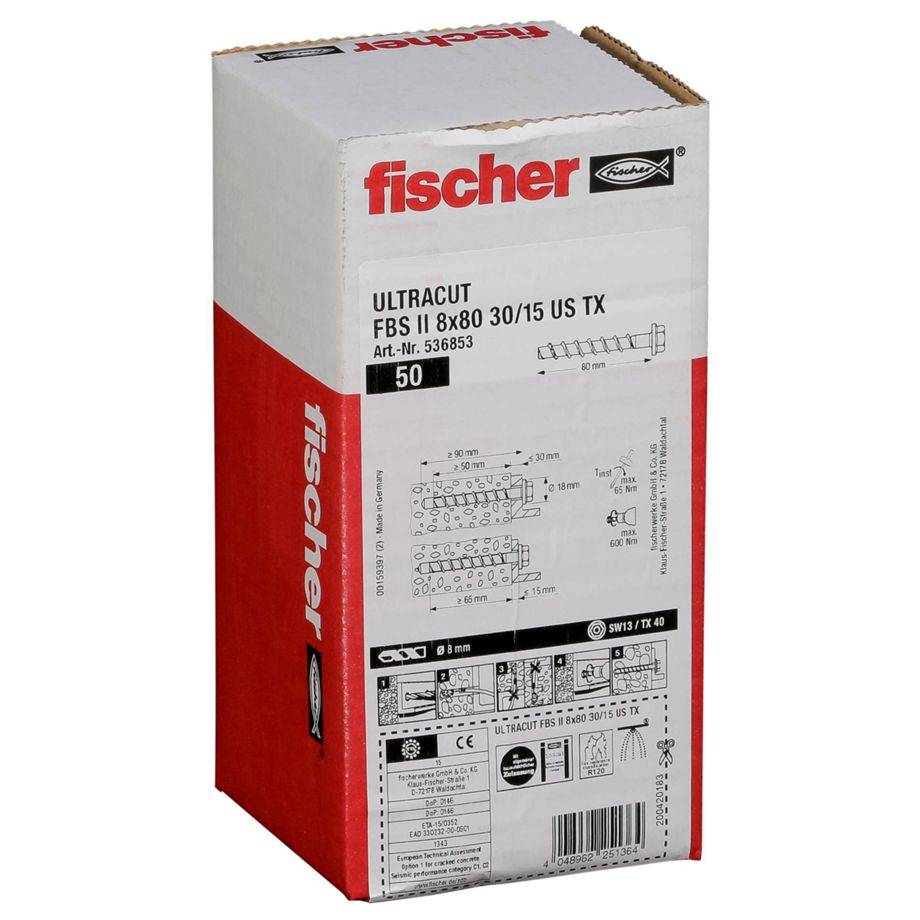 Fischer 536853, Stahl, 164 g, 80 mm, 80 mm, 8 mm, 50 Stück(e)-1