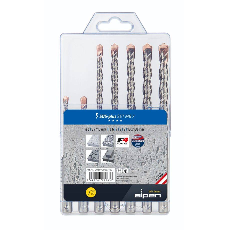 ALPEN-MAYKESTAG 0080700007100 Stahl Beton-Spiralbohrer-Set 5 mm 6 7 8 9 10-0