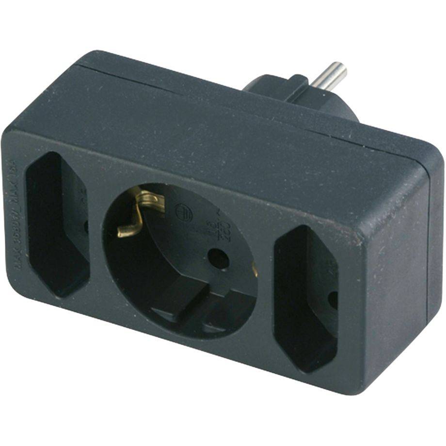 Übergangsstecker 2-fach+ 1 Schutzkontakt schwarz-0