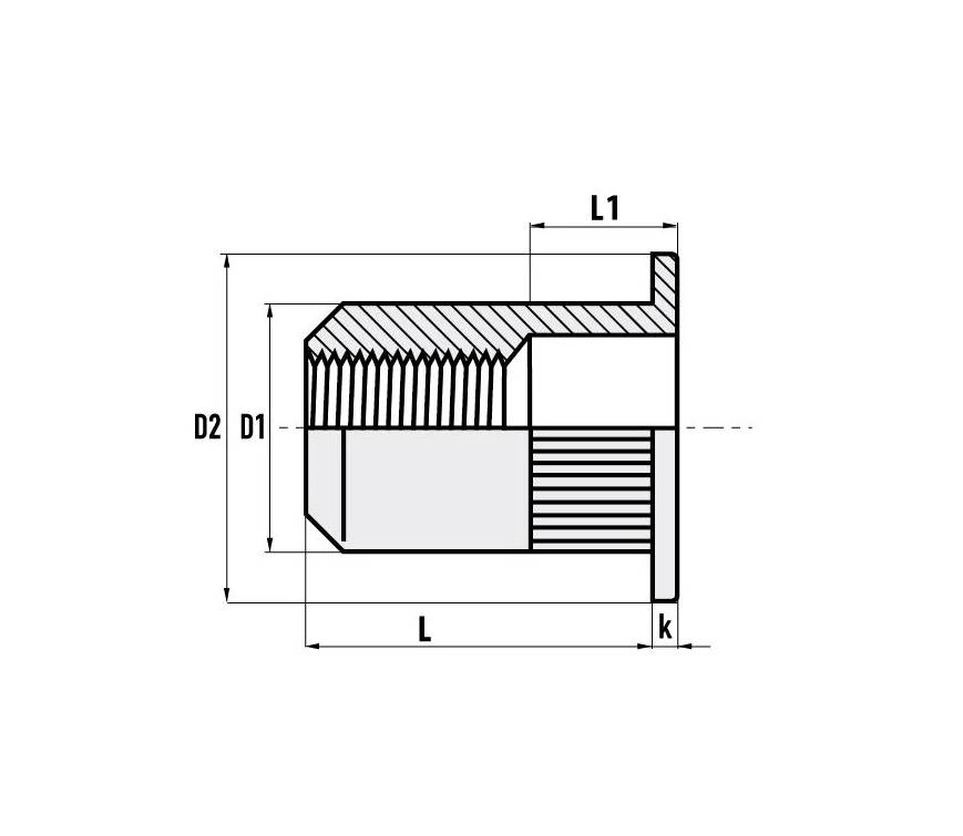 Frantos 10 St. Blindnietmutter FK A2 M 12x23,0 Klemmb. 1,0-4,0 mm, Rundschaft gerändelt m. Unterkopfverzahnung-1