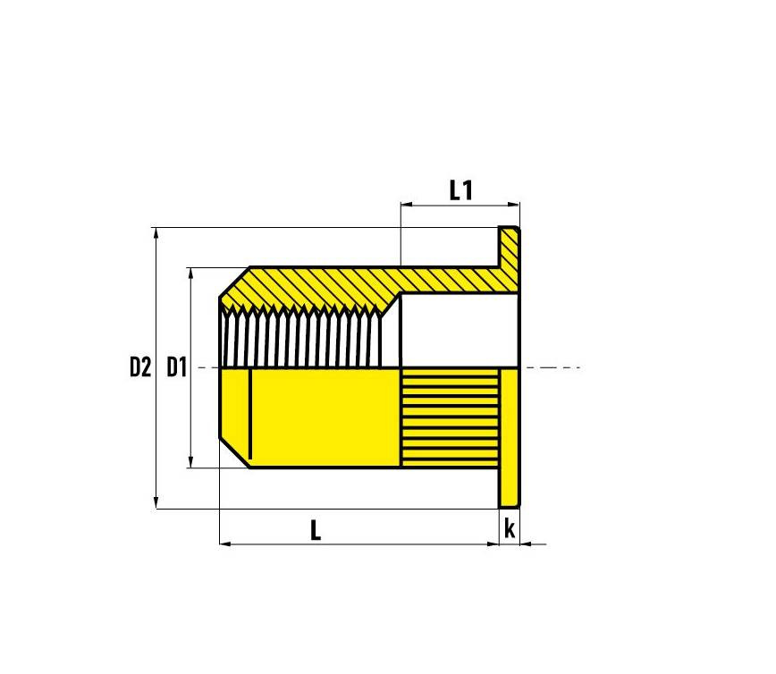 Frantos 10 St. Blindnietmutter FK Stahl M 12x23,0 Klemmb. 1,0-4,0 mm, Rundschaft gerändelt m. Unterkopfverzahnung-1