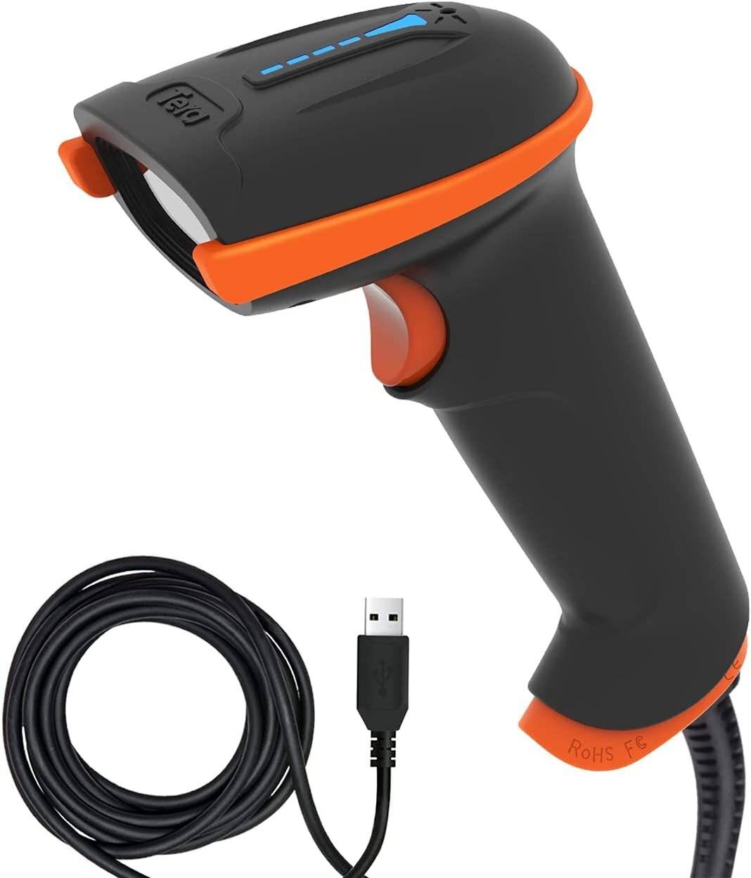 Tera Barcode-Scanner 1D USB Handheld Plug and Play, L5100Y Orange ohne Ständer-0