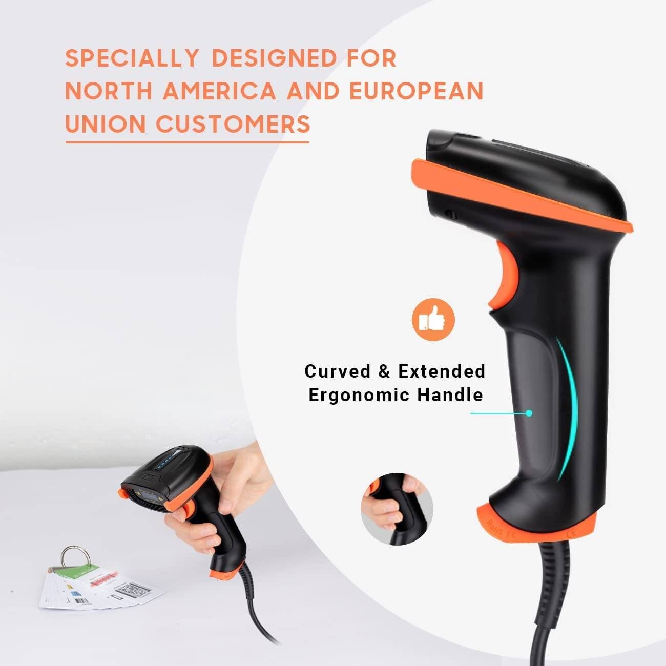 Tera Barcode-Scanner 1D USB Handheld Plug and Play, L5100Y Orange ohne Ständer-1