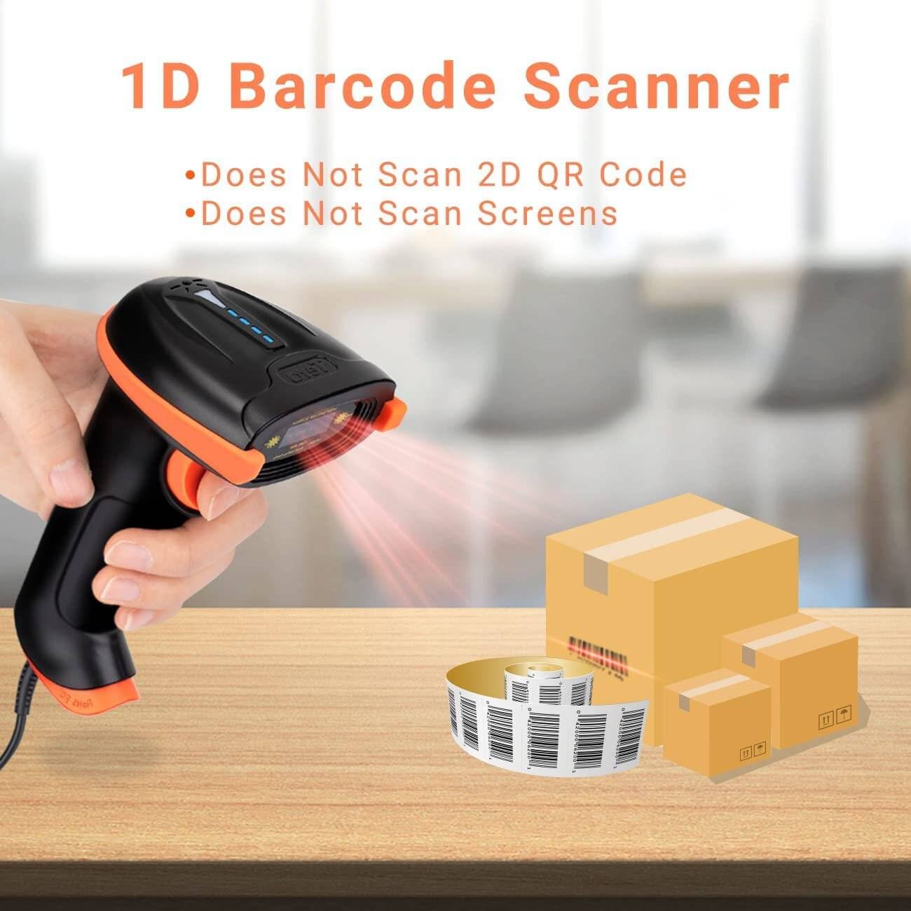 Tera Barcode-Scanner 1D USB Handheld Plug and Play, L5100Y Orange ohne Ständer-3