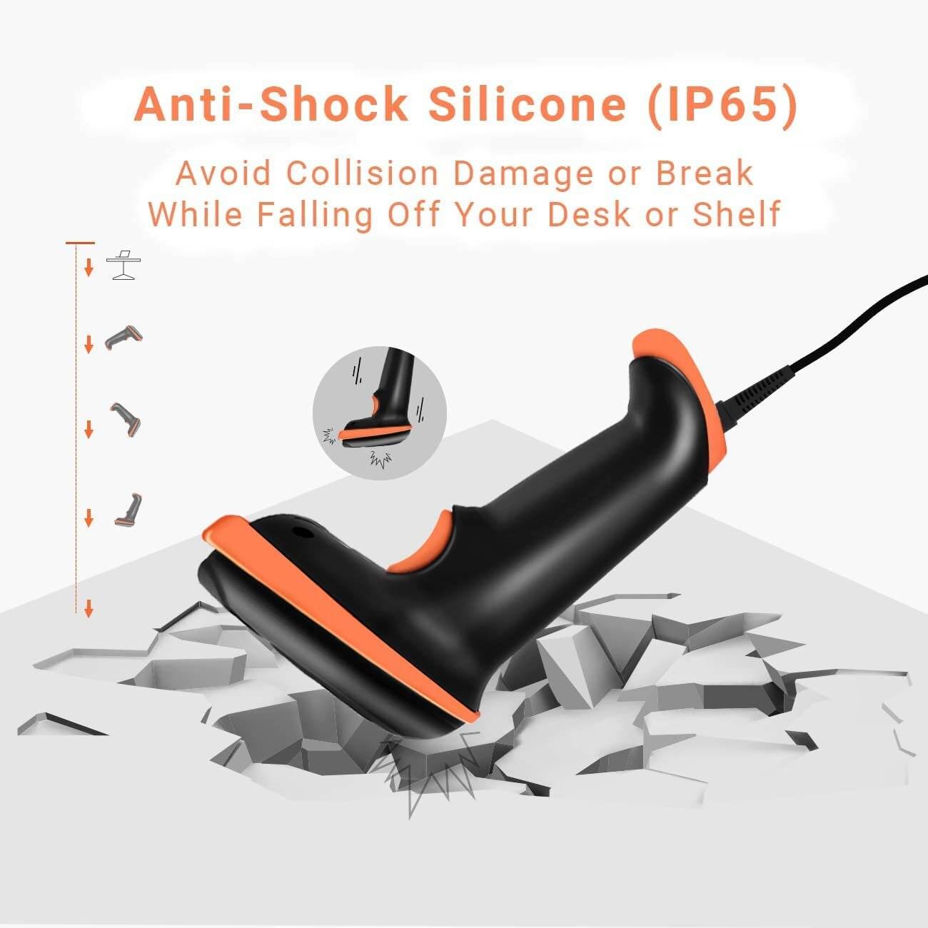 Tera Barcode-Scanner 1D USB Handheld Plug and Play, L5100Y Orange ohne Ständer-4
