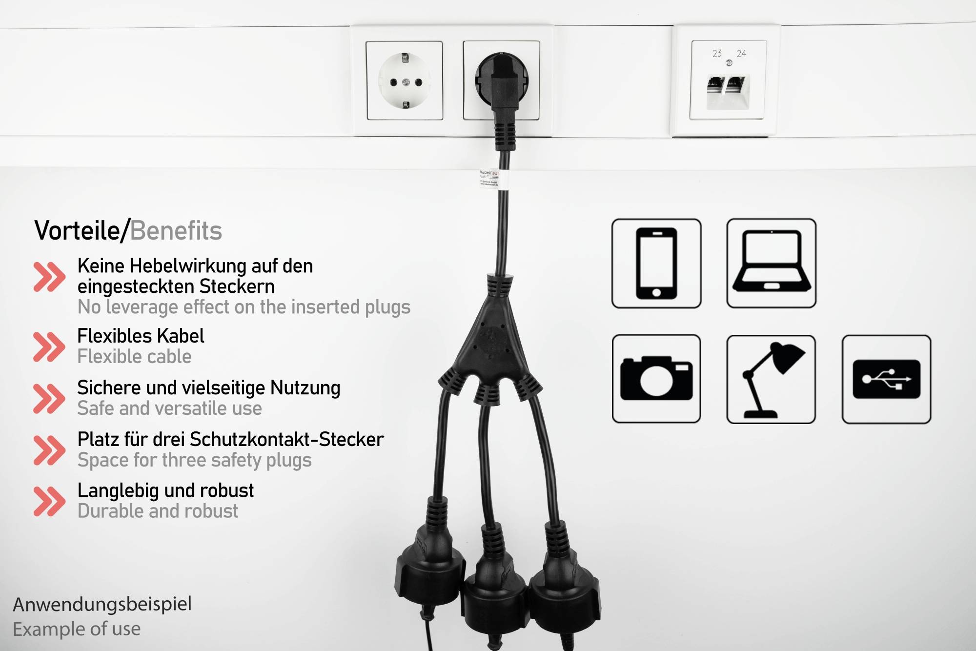 kabelmeister Schutzkontakt-St. 90Â° gew. - 3xBu. schw. - Kabel - Verlängerungskabel-6