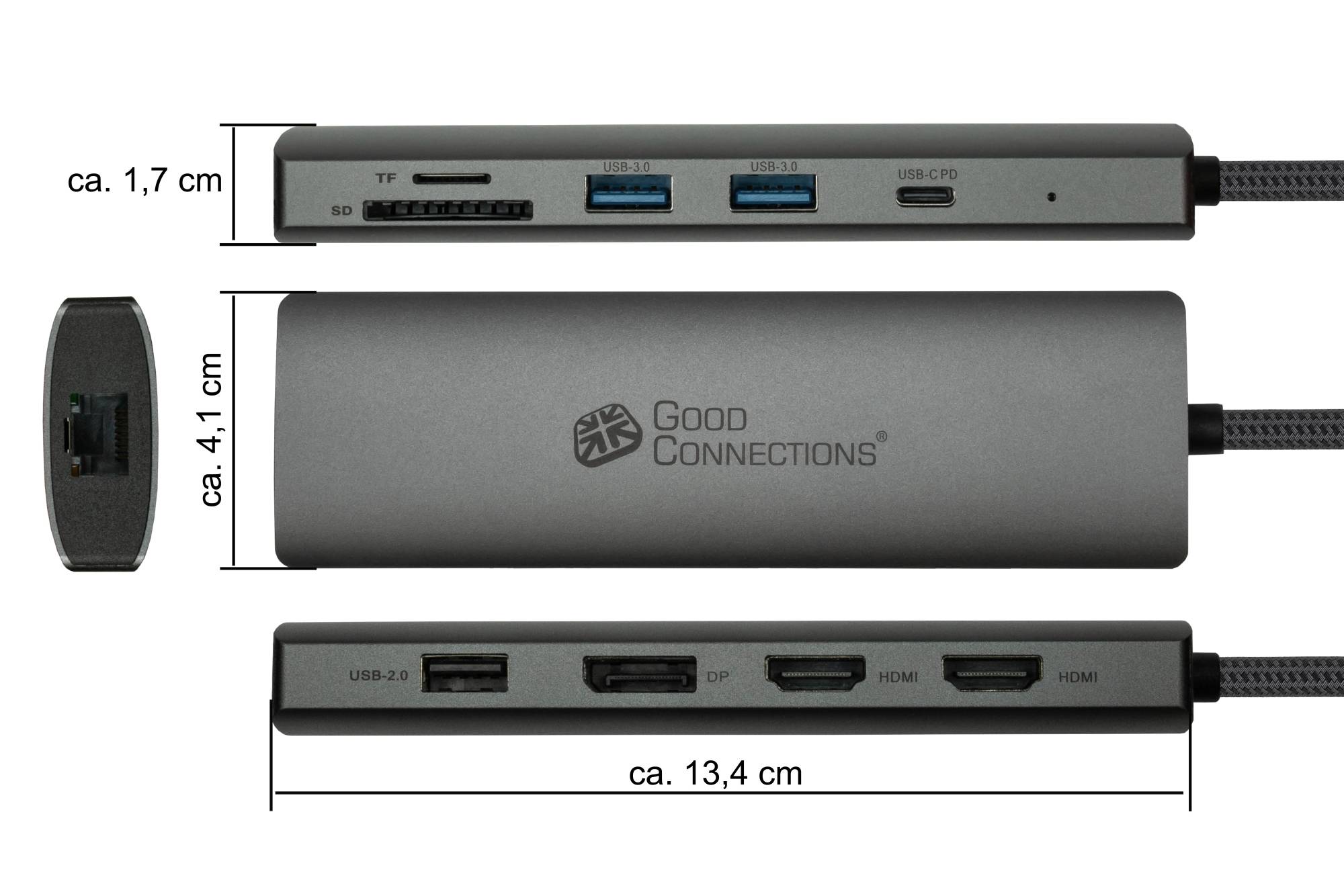 USB-C-Hub(10-Port), 2x HDMI 2.0, 1x DP, 1x USB-C 2x USB 3.0 A, 1x USB 2.0 A, 1x RJ45, 1x Kartenleser-3