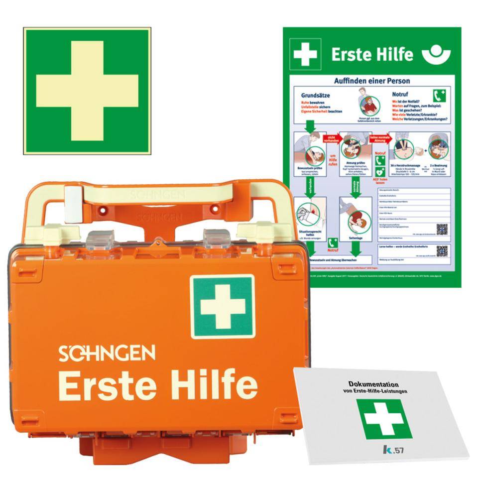 Vorteils-Set SÖHNGEN® Erste-Hilfe-Koffer DYNAMIC-GLOW S, Rettungszeichen, Verbandblock, Aushang-0