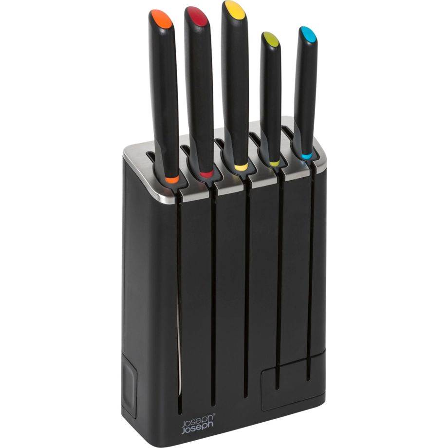Joseph Joseph Elevate™ Slimblock Messer 5-teiliges Messerblock-Set mit herausnehmbarem Messerschärfer - Mehrfarbig-0