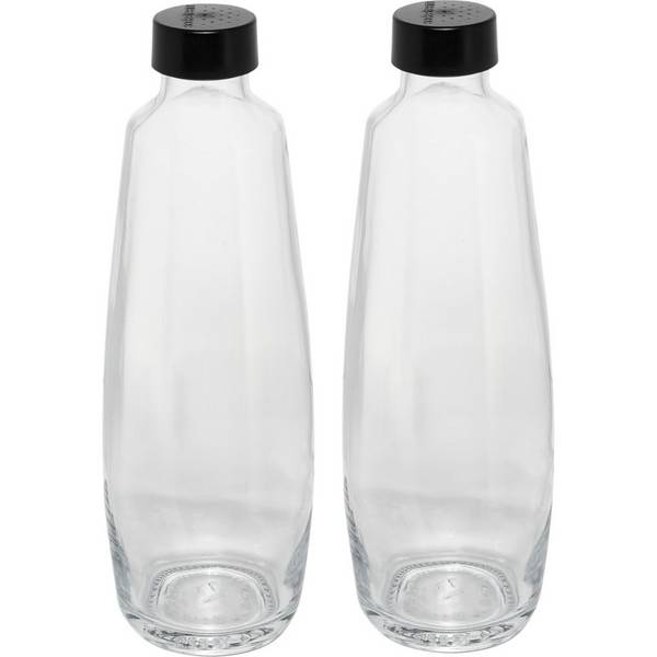Trinkflasche Glas 1 Liter - transparent/schwarz 2er-Pack.