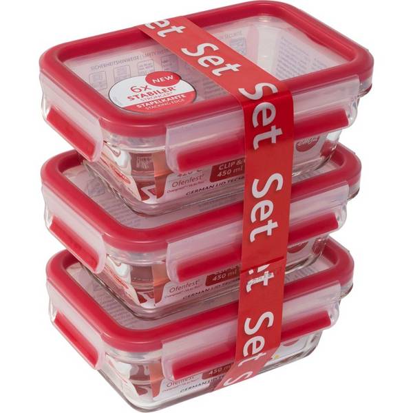 EMSA Clip&Close Glas Frischhaltedosen-Set 3-teilig