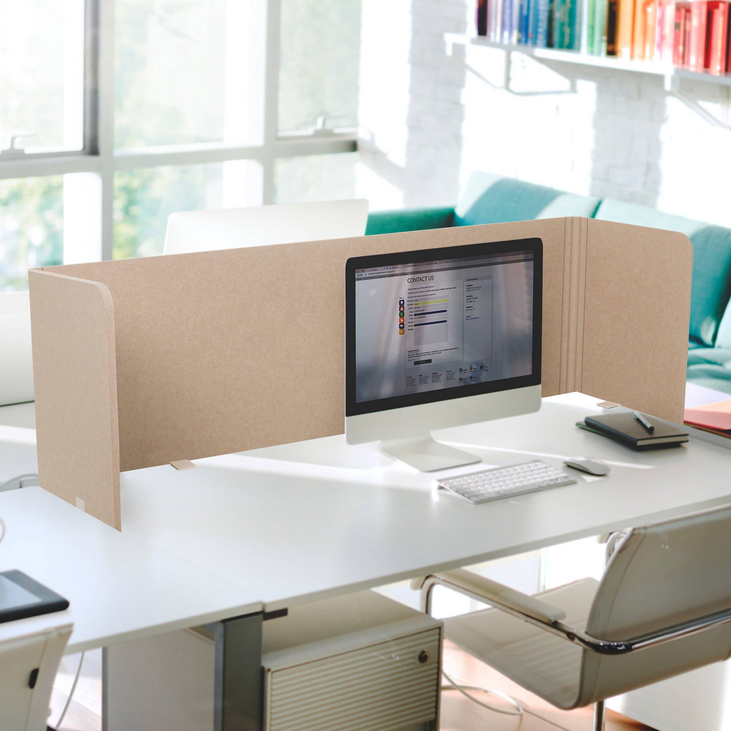 Akustik Tischtrennwand FLEXMIUT U 160x40x60 PET beige hjh OFFICE-3