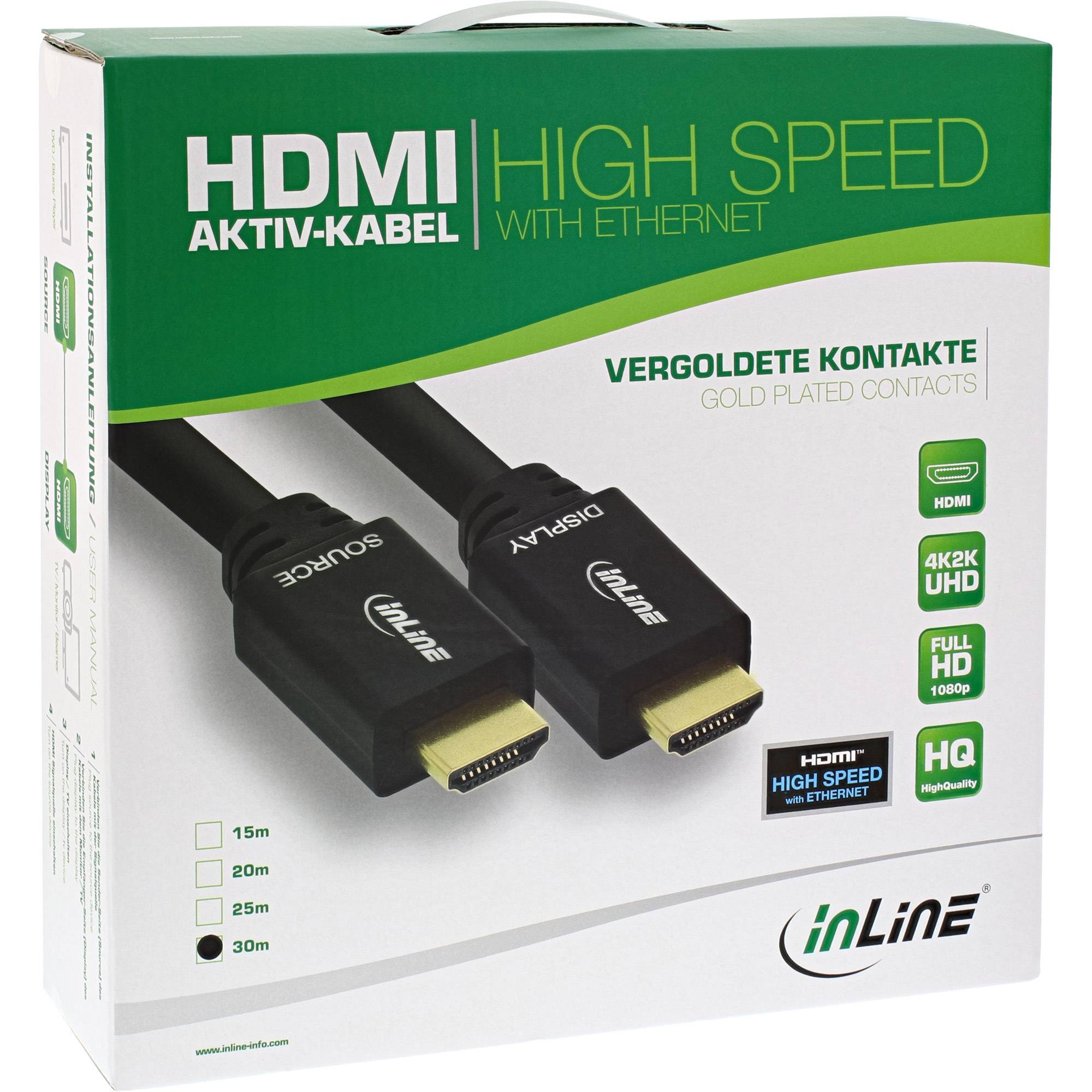 InLine® HDMI-High Speed Kabel mit Eth., ST / ST, aktiv, schwarz / gold, 40m-1