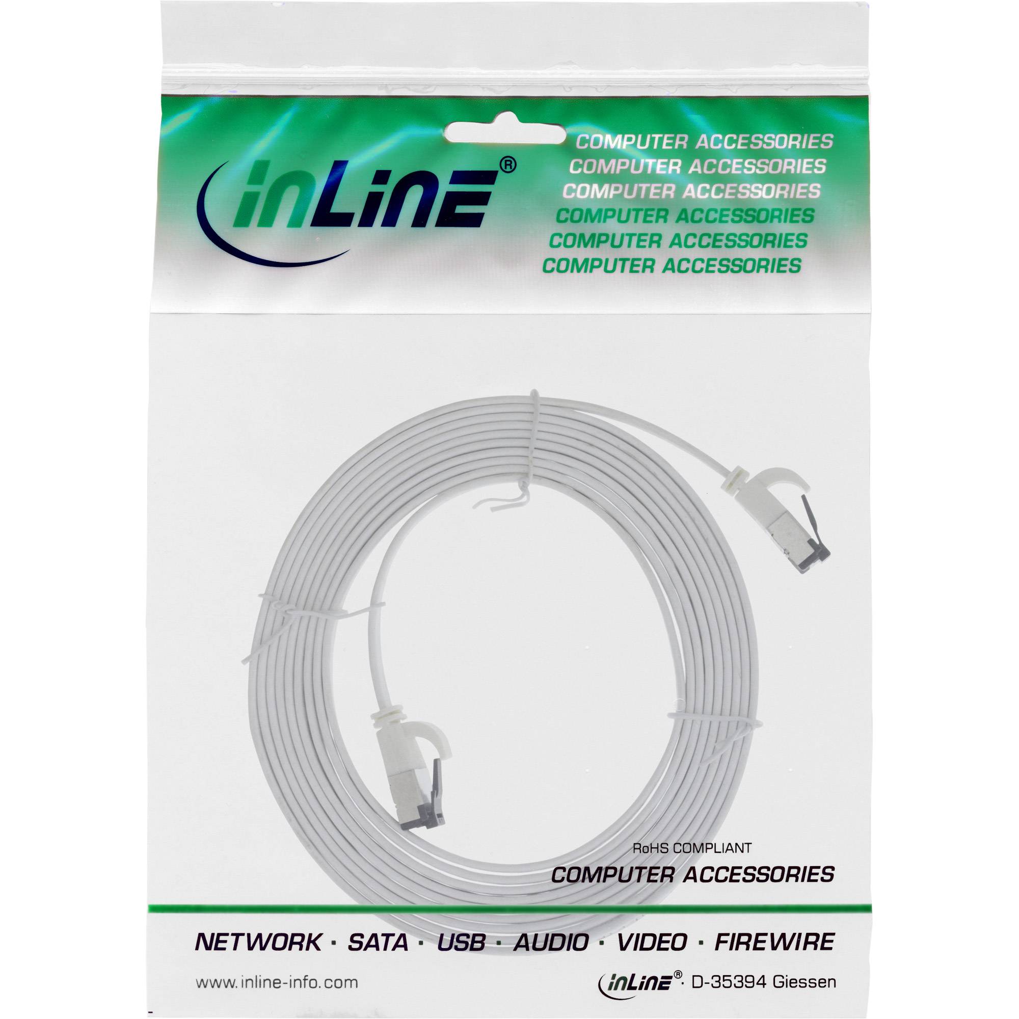 InLine® Patchkabel flach, U/FTP, Cat.8.1, TPE halogenfrei, weiß, 1m-1