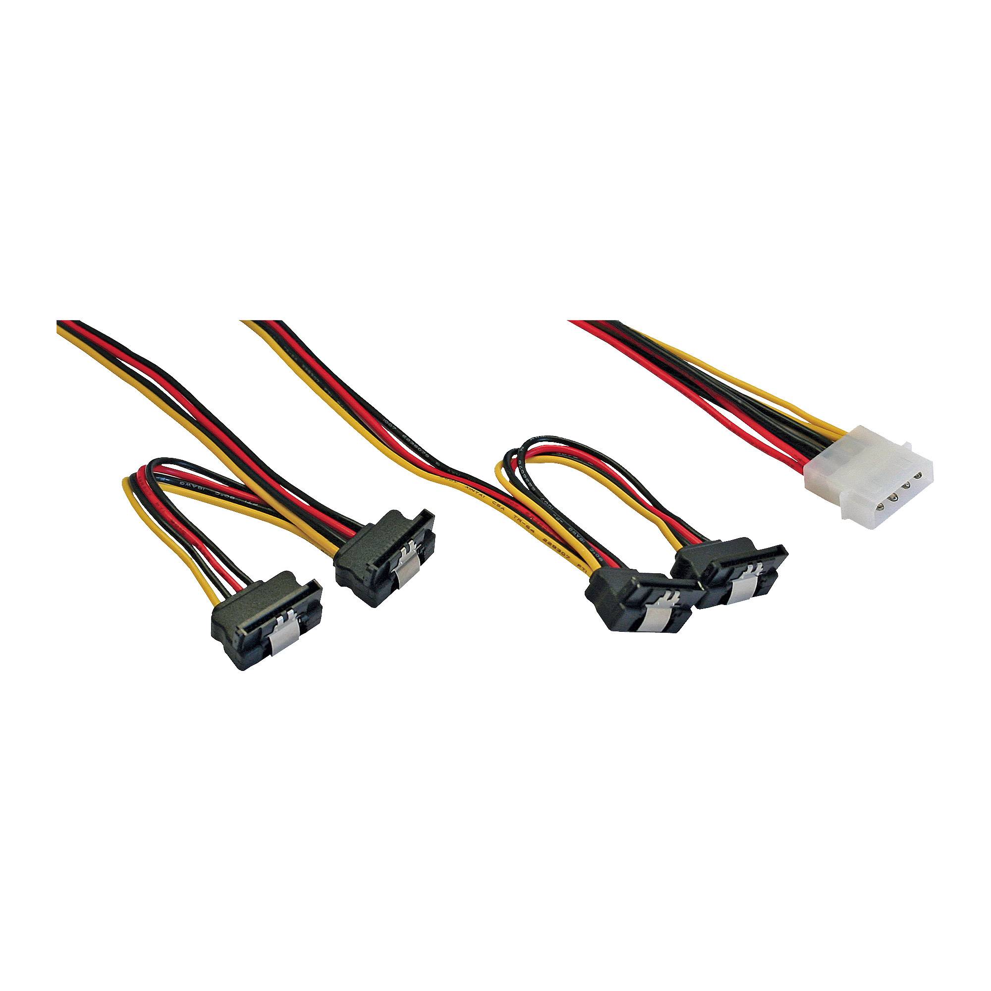 InLine® SATA Strom Y-Kabel, 4pol auf 4x 15pol SATA gewinkelt, 0,40m + 0,55m-0