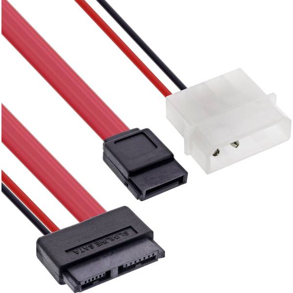 InLine® Slimline SATA Kabel, Slimline SATA ST 13pol (7+6) zu SATA+Strom, 0,4m