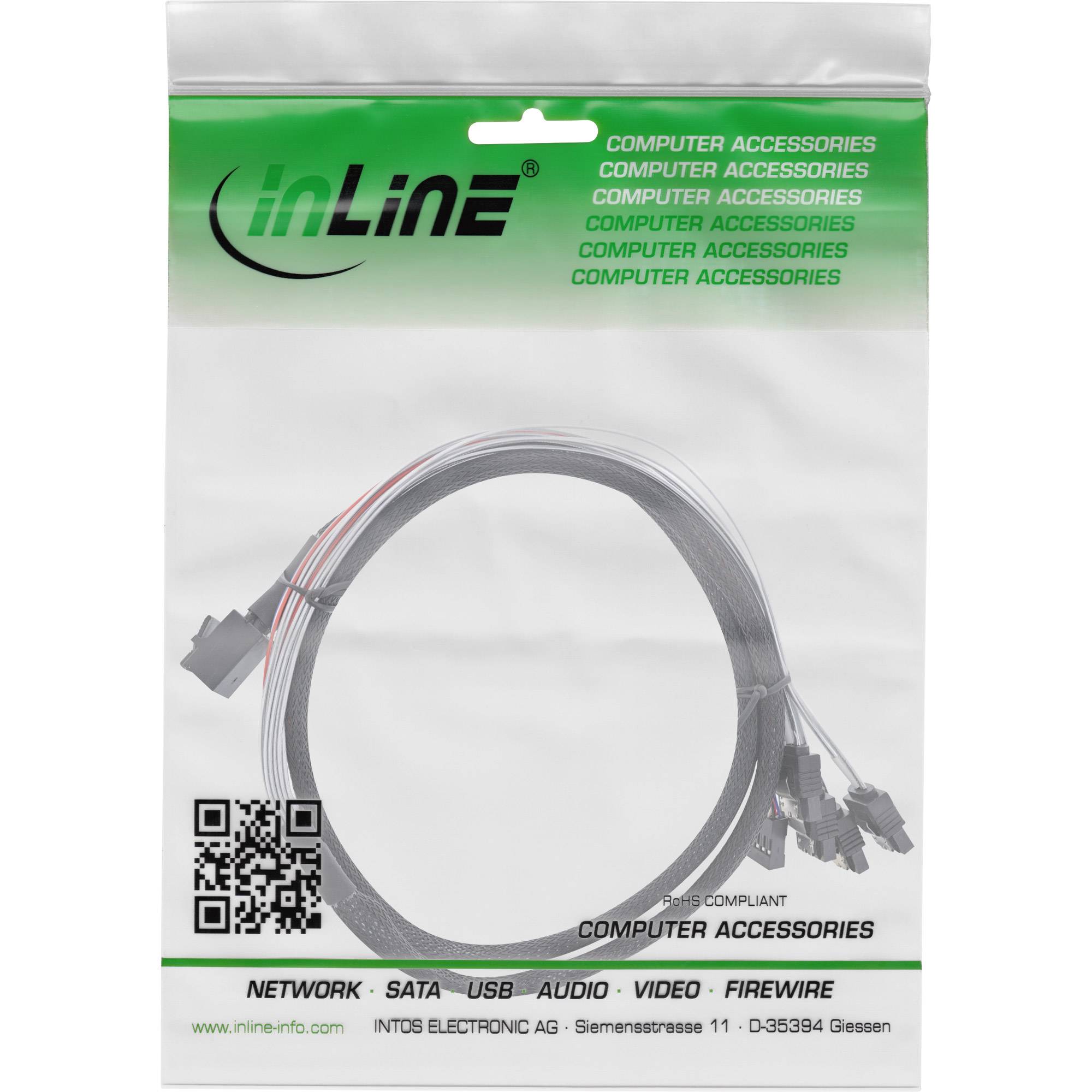 InLine® Mini SAS HD Kabel, SFF-8643 zu 4x SATA + Sideband, 1m-1