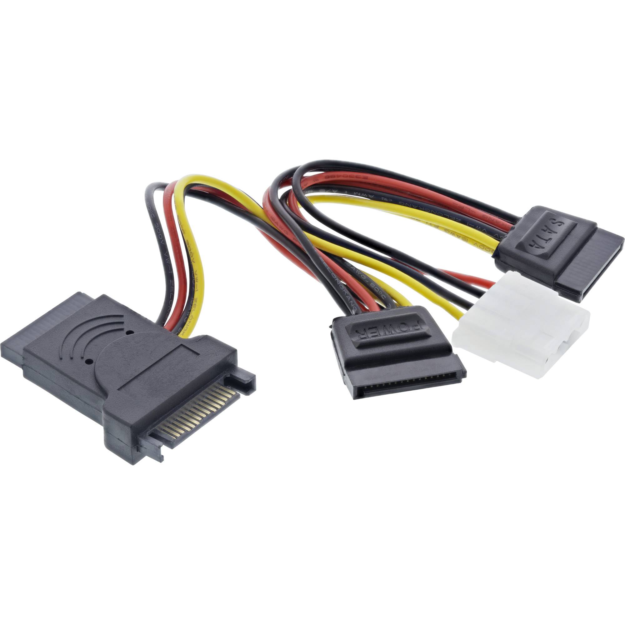 InLine® SATA Stromadapterkabel, SATA ST / BU, an 2x SATA Stecker + 5,25 Stecker-0