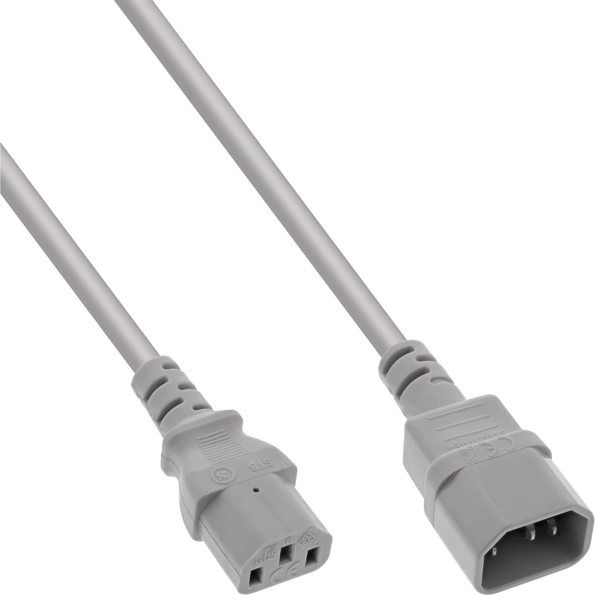 InLine® Kaltgeräteverlängerung, C13 auf C14, grau, 0,5m-0