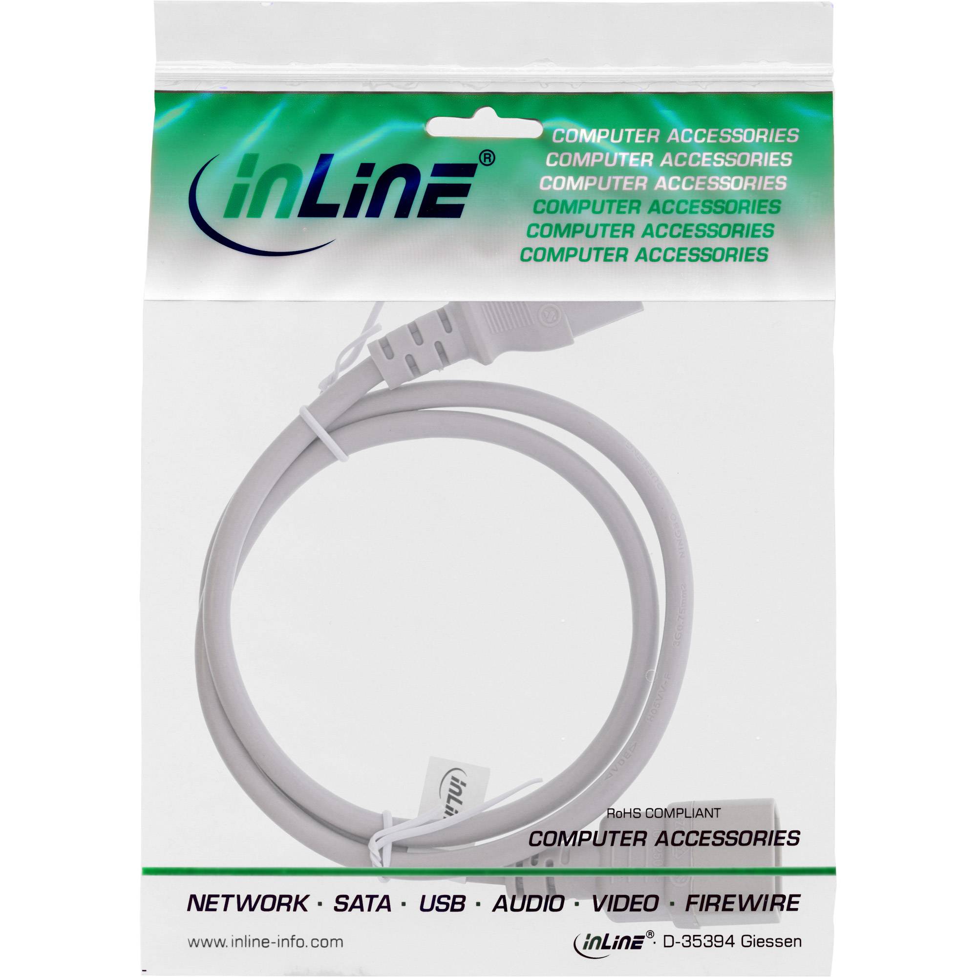 InLine® Kaltgeräteverlängerung, C13 auf C14, grau, 0,5m-1