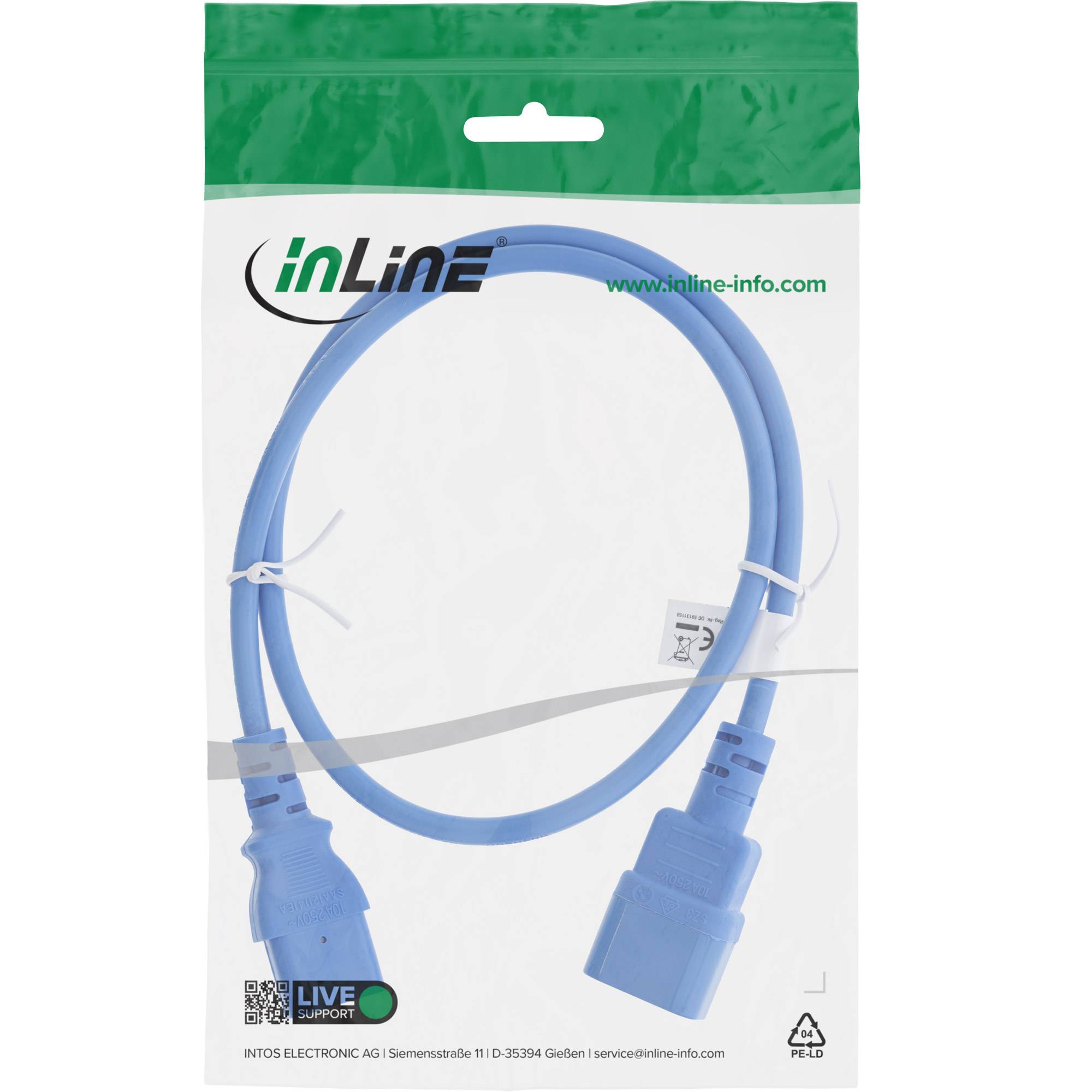 InLine® Kaltgeräteverlängerung, C13 auf C14, blau, 0,3m-1