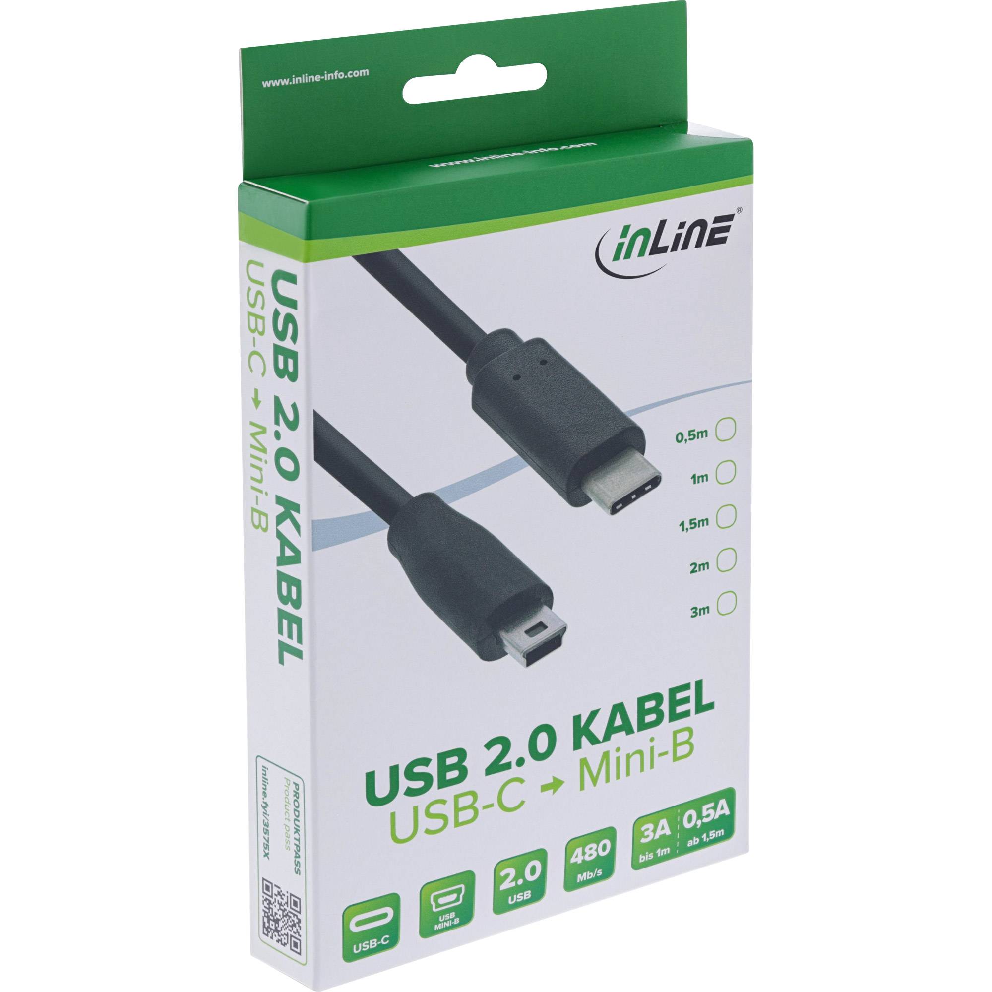 InLine® USB 2.0 Kabel, USB-C Stecker an Mini-B Stecker, schwarz, 2m-1