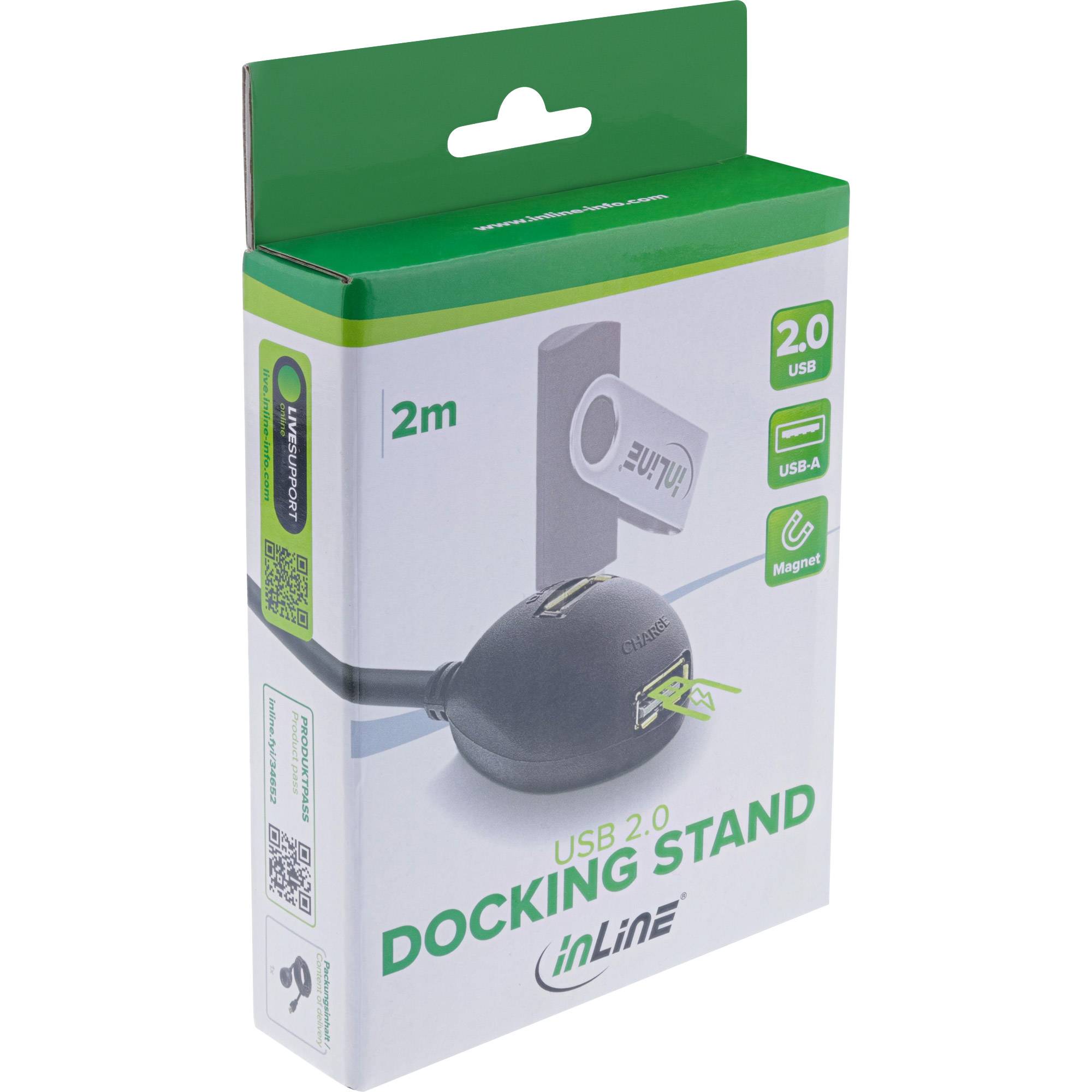 InLine® USB 2.0 Verlängerung, ST / BU, Typ A, schwarz, mit Standfuss, 2m-1
