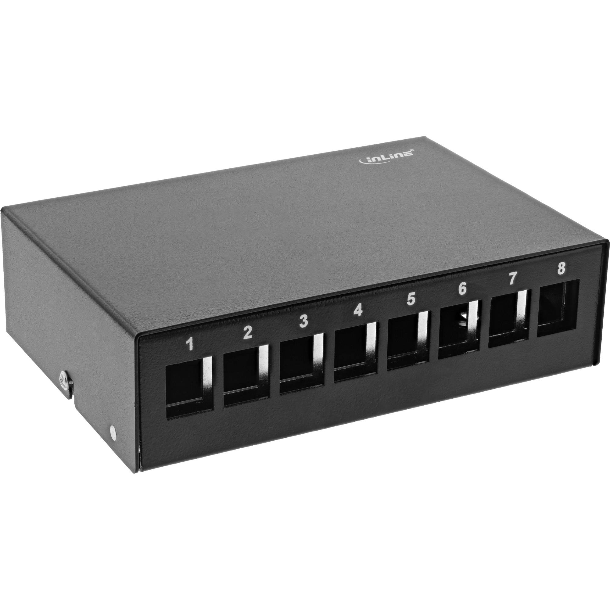 InLine® Patchfeld-Dose Aufputz für 8x Keystone RJ45, Metall, schwarz RAL9005-0