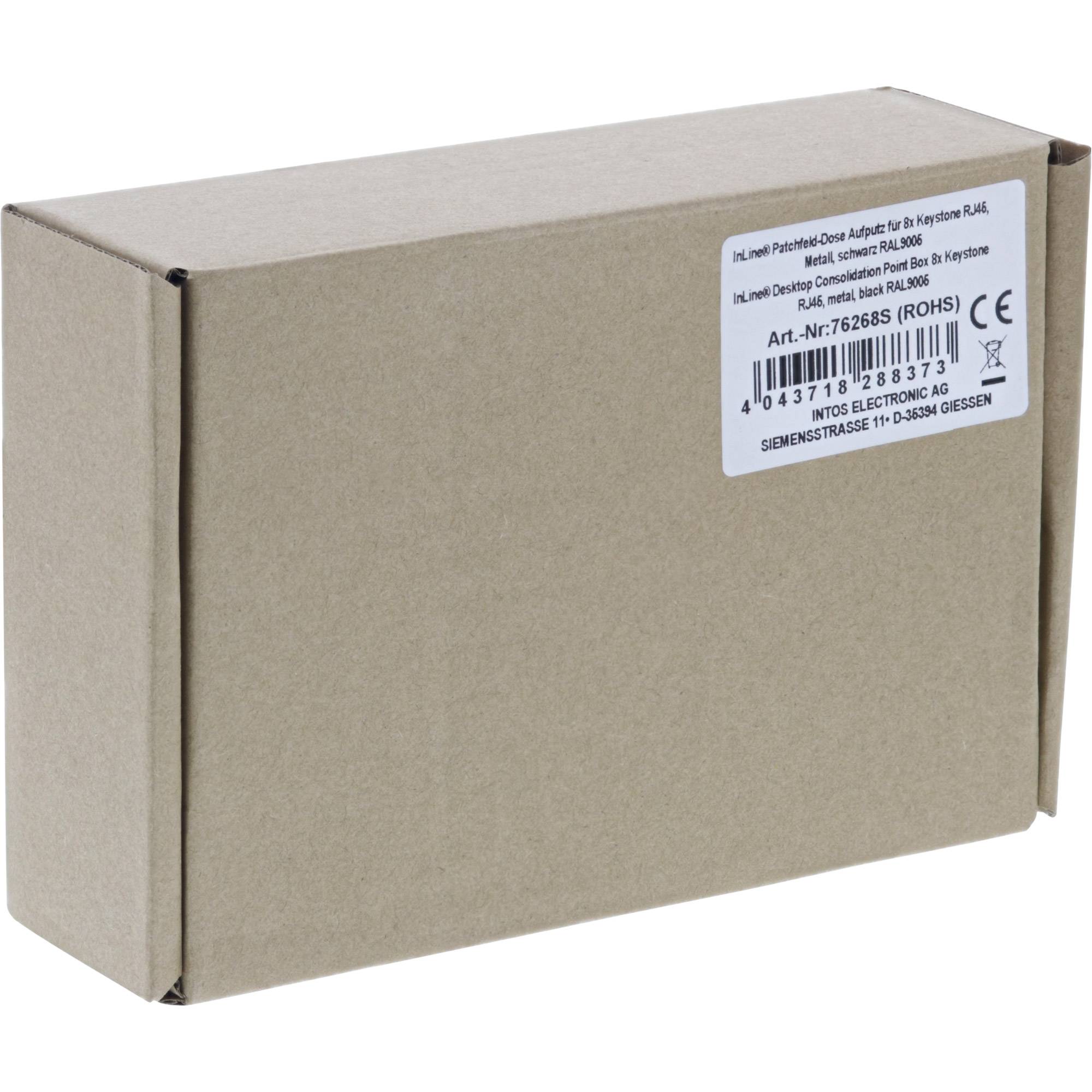 InLine® Patchfeld-Dose Aufputz für 8x Keystone RJ45, Metall, schwarz RAL9005-3