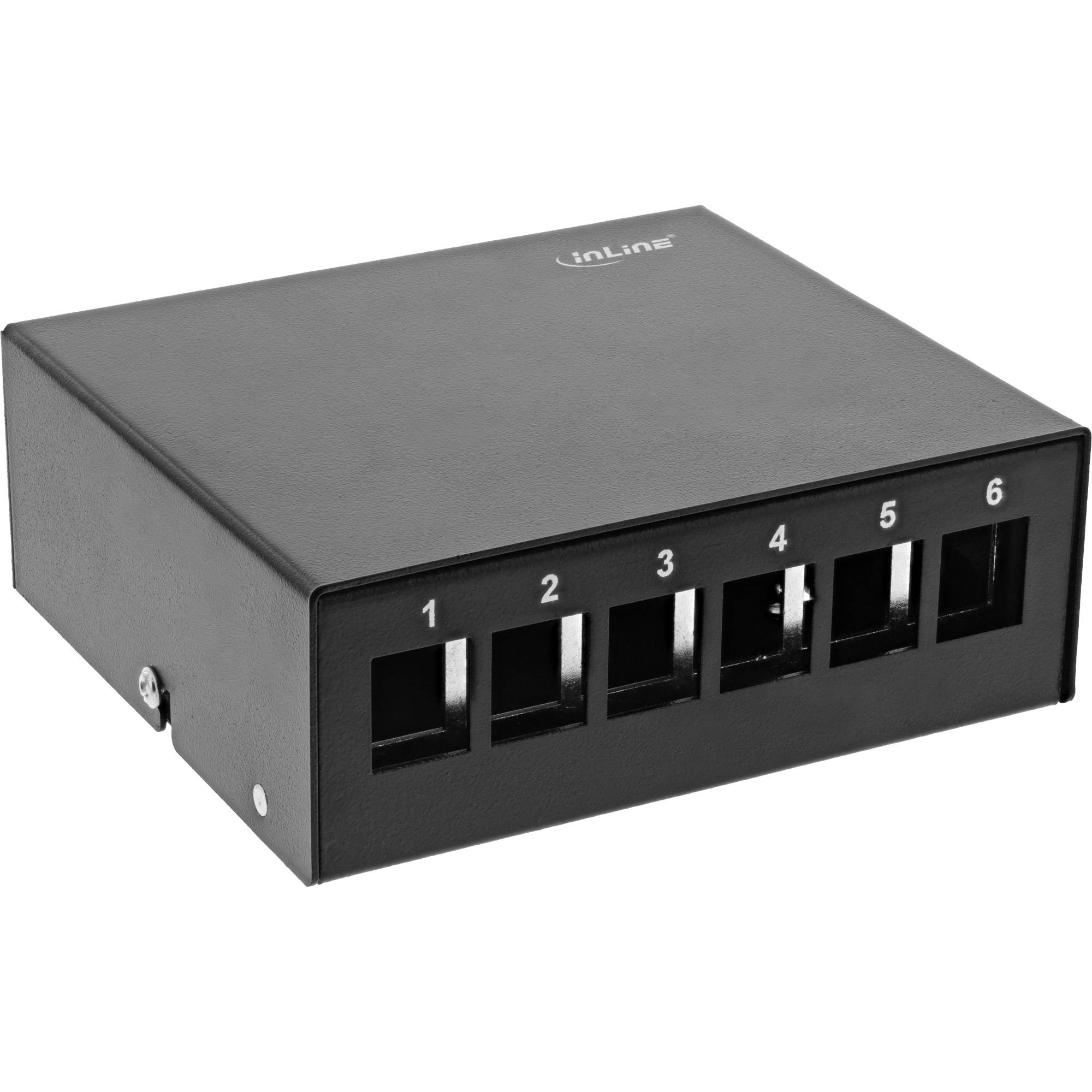 InLine® Patchfeld-Dose Aufputz für 6x Keystone RJ45, Metall, schwarz RAL9005-0