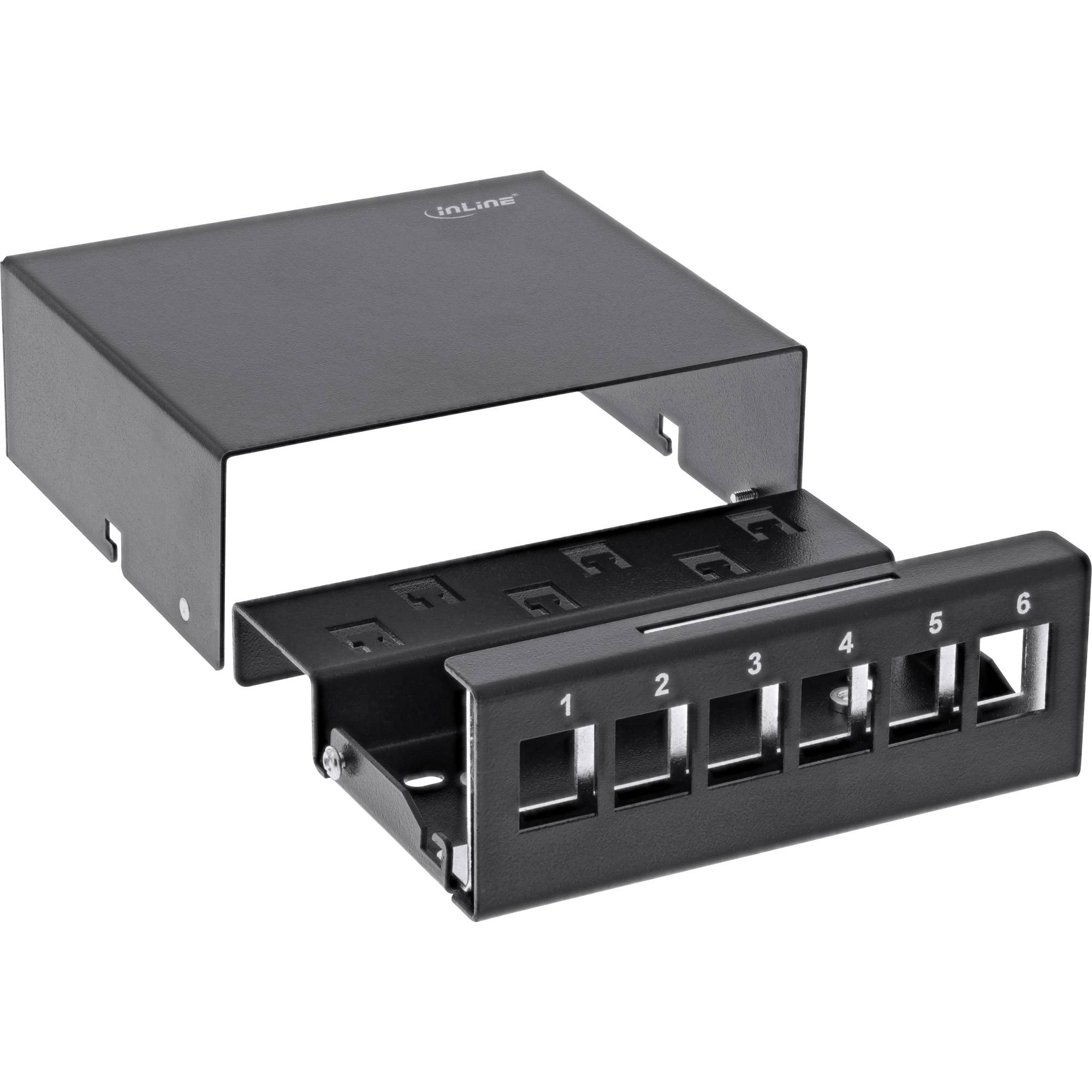 InLine® Patchfeld-Dose Aufputz für 6x Keystone RJ45, Metall, schwarz RAL9005-2
