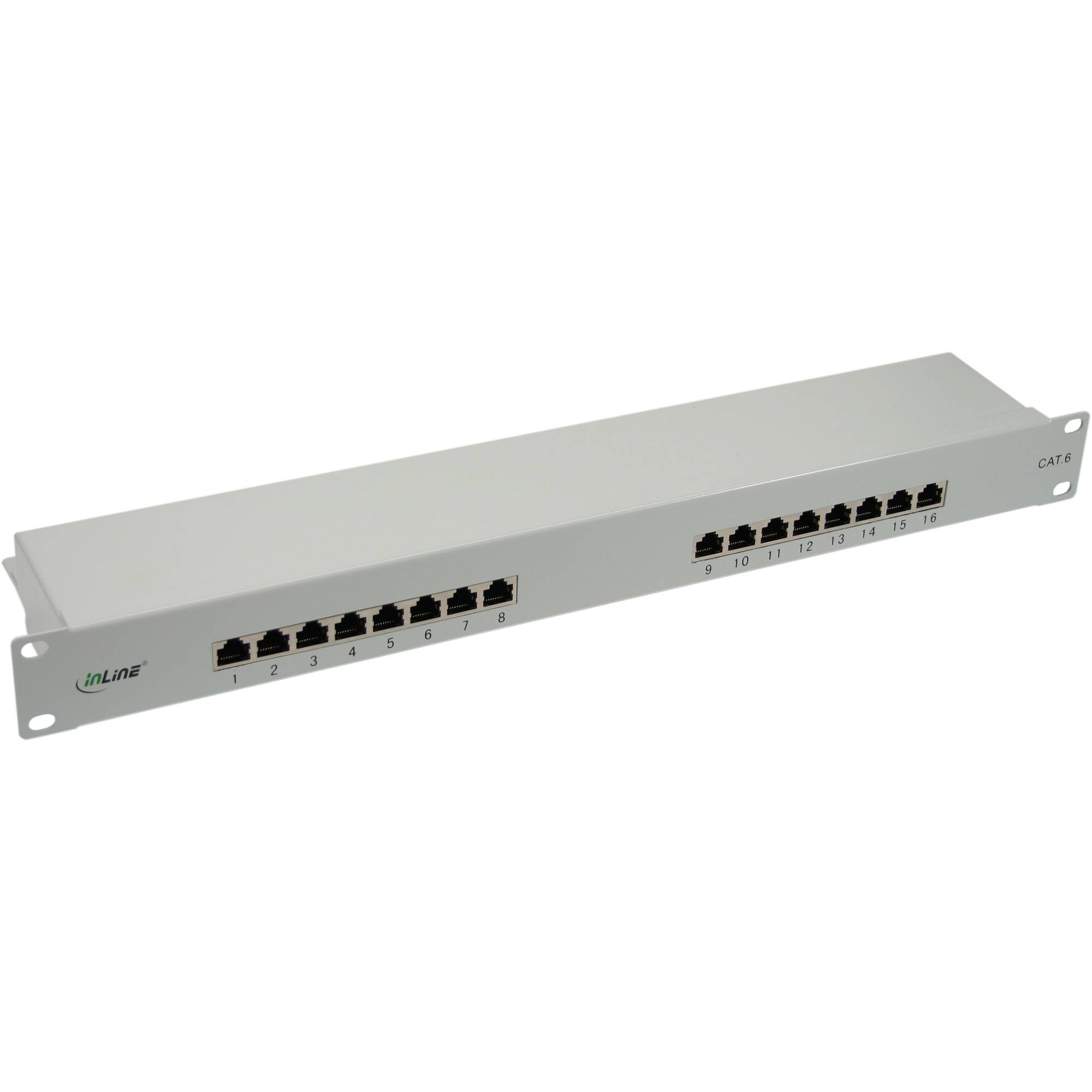 InLine® Patchfeld Cat.6, 16-fach, 48,26cm (19"), 1HE, lichtgrau, RAL7035-0