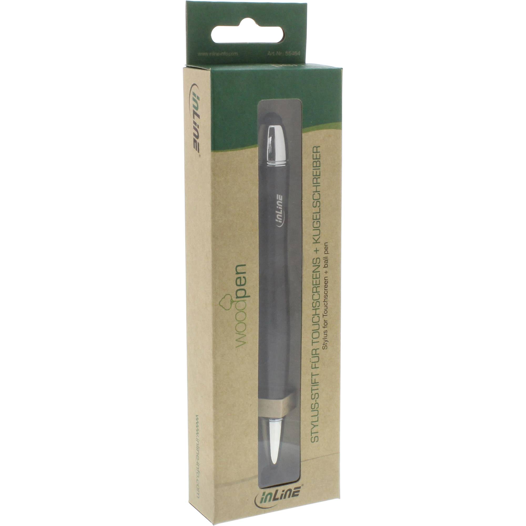 InLine® woodpen, Stylus-Stift für Touchscreens + Kugelschreiber, Walnuss/Metall-2