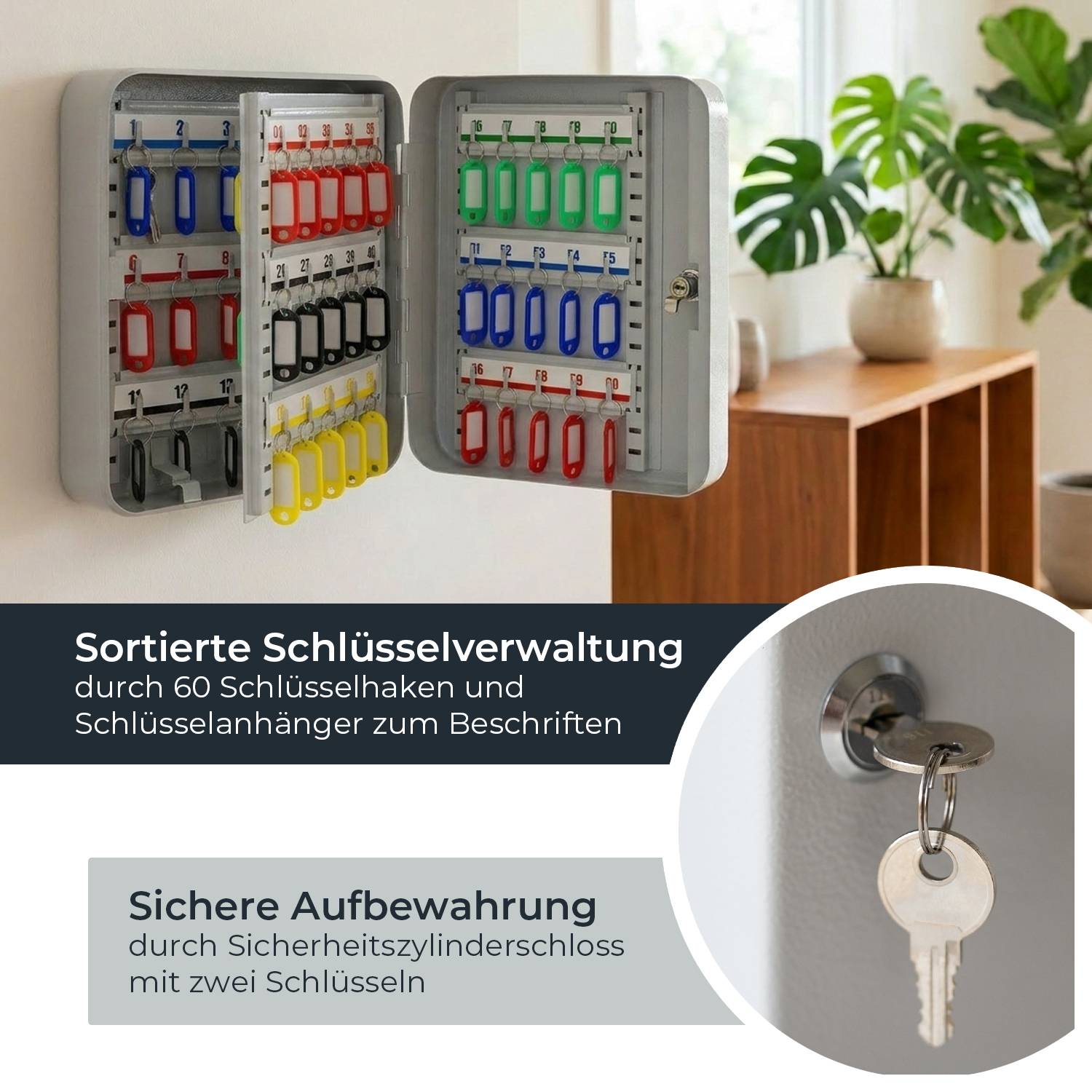 HMF Schlüsselkasten groß aus Stahl, abschließbarer Schlüsselschrank, 30 x 24 x 7,5 cm, Lichtgrau-1