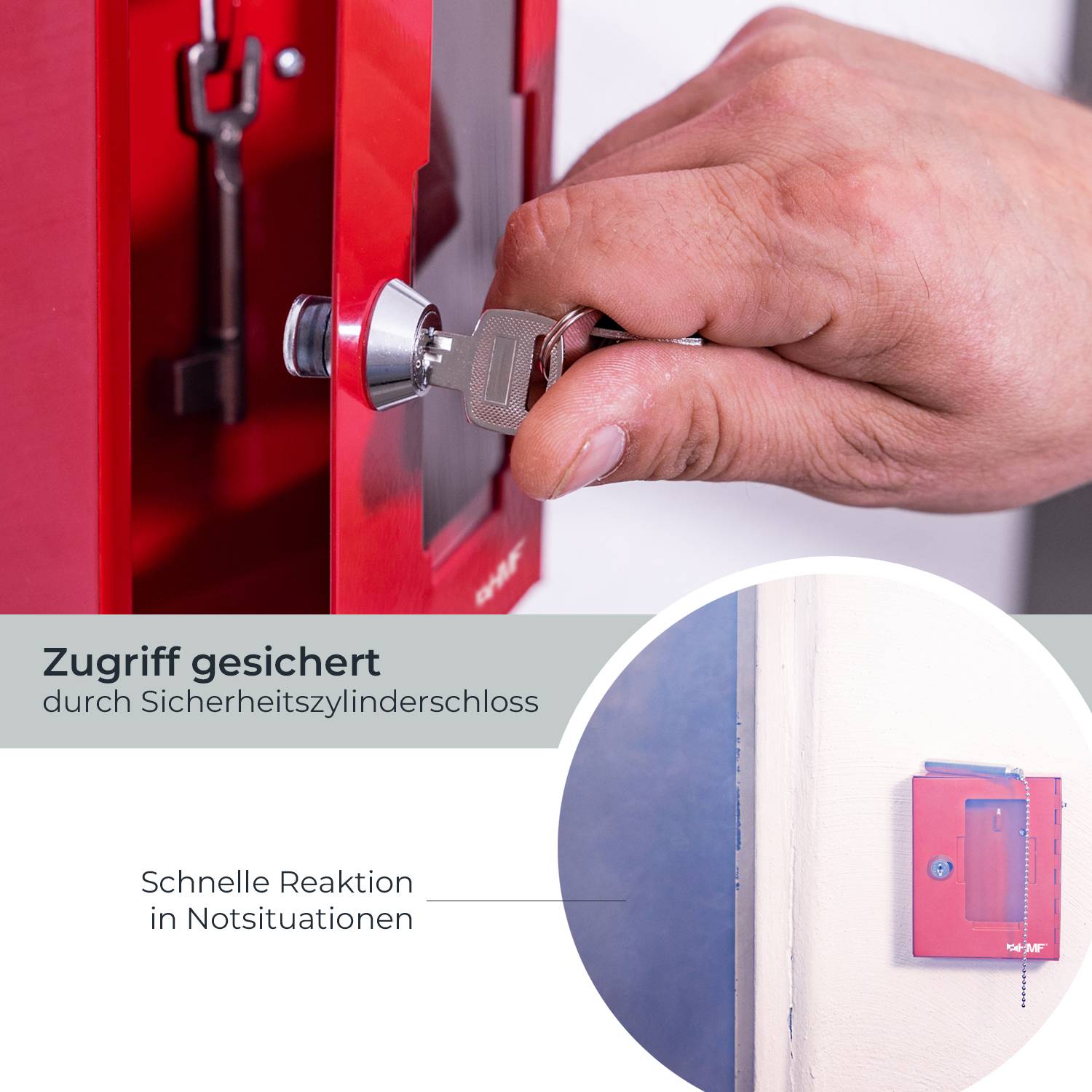 HMF 1021-03 Notschlüsselkasten mit Glasbruchhammer, 15 x 12 x 4 cm , RAL 3001 Signalrot-3