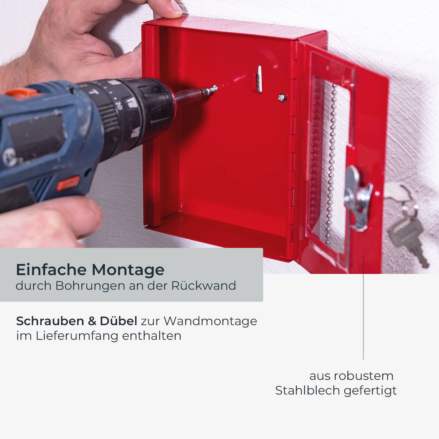 HMF 1021-03 Notschlüsselkasten mit Glasbruchhammer, 15 x 12 x 4 cm , RAL 3001 Signalrot-4