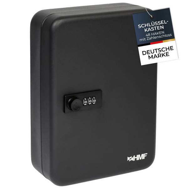 HMF Schlüsselkasten groß, Schlüsselschrank mit Zahlencode für Flur oder Garage, 48 Haken, 25 x 18 x 7 cm, Schwarz