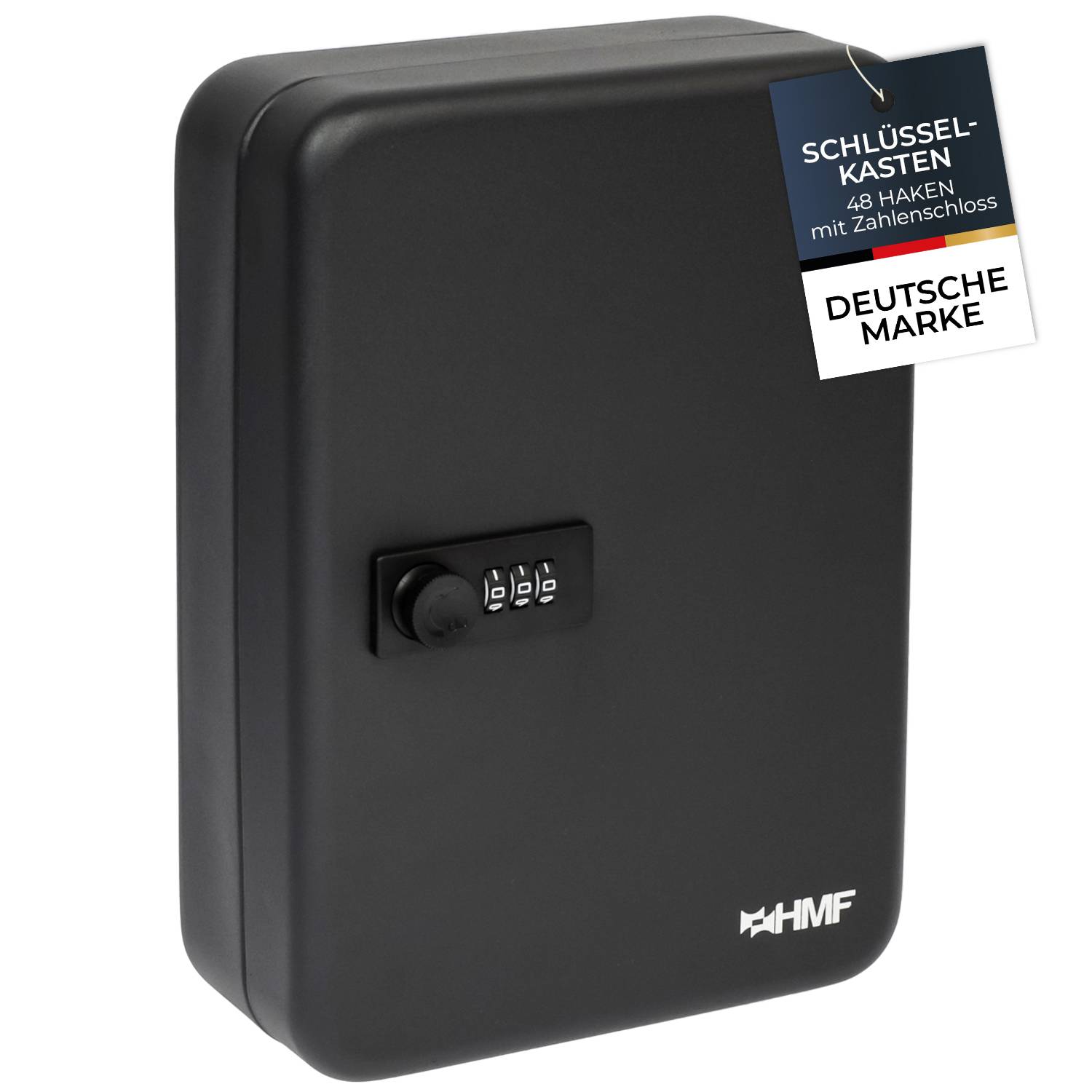 HMF Schlüsselkasten groß, Schlüsselschrank mit Zahlencode für Flur oder Garage, 48 Haken, 25 x 18 x 7 cm, Schwarz-0
