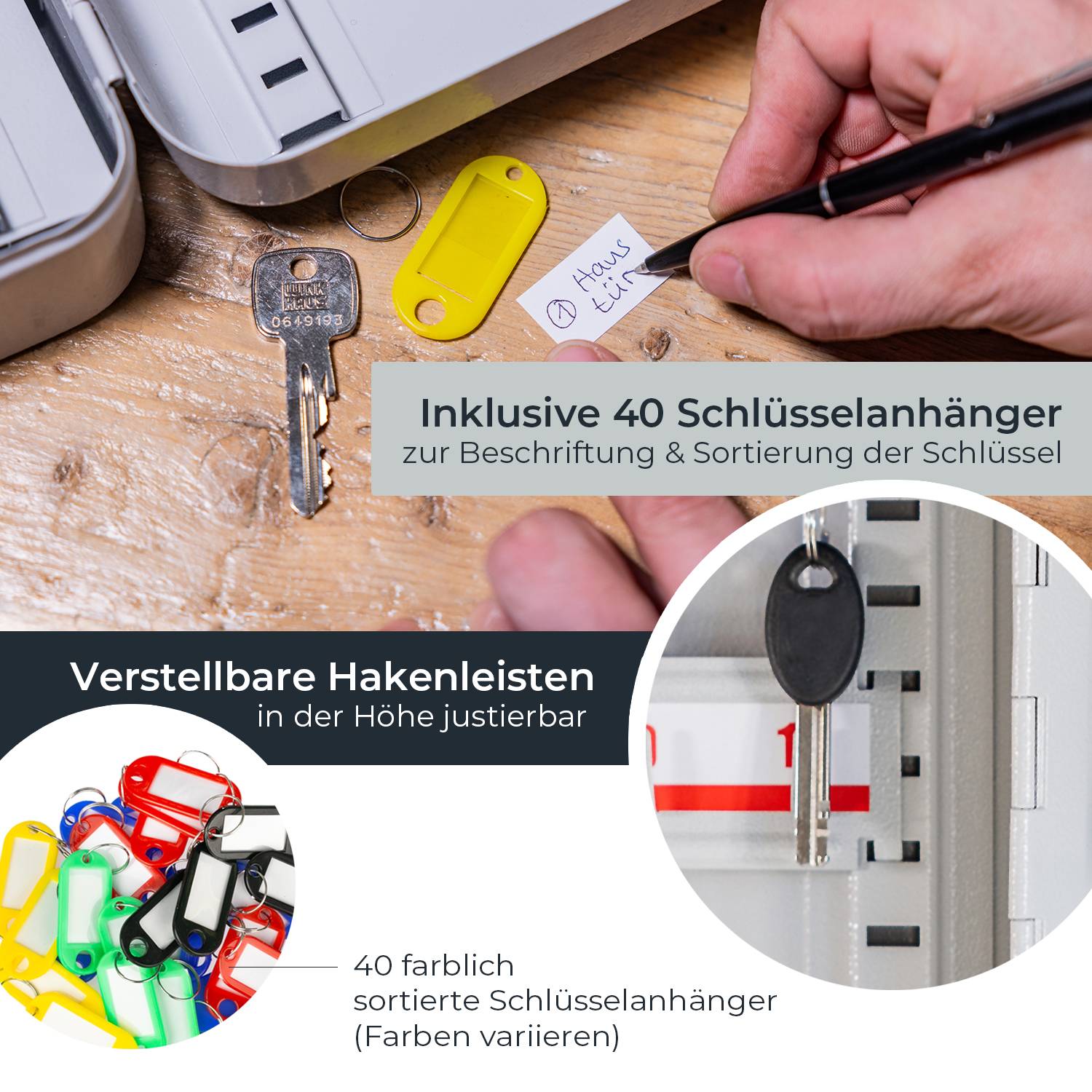 HMF Schlüsselkasten groß aus Stahl, abschließbarer Schlüsselschrank, 40 Schlüsselhaken, 30 x 24 x 7,5 cm, Lichtgrau-2